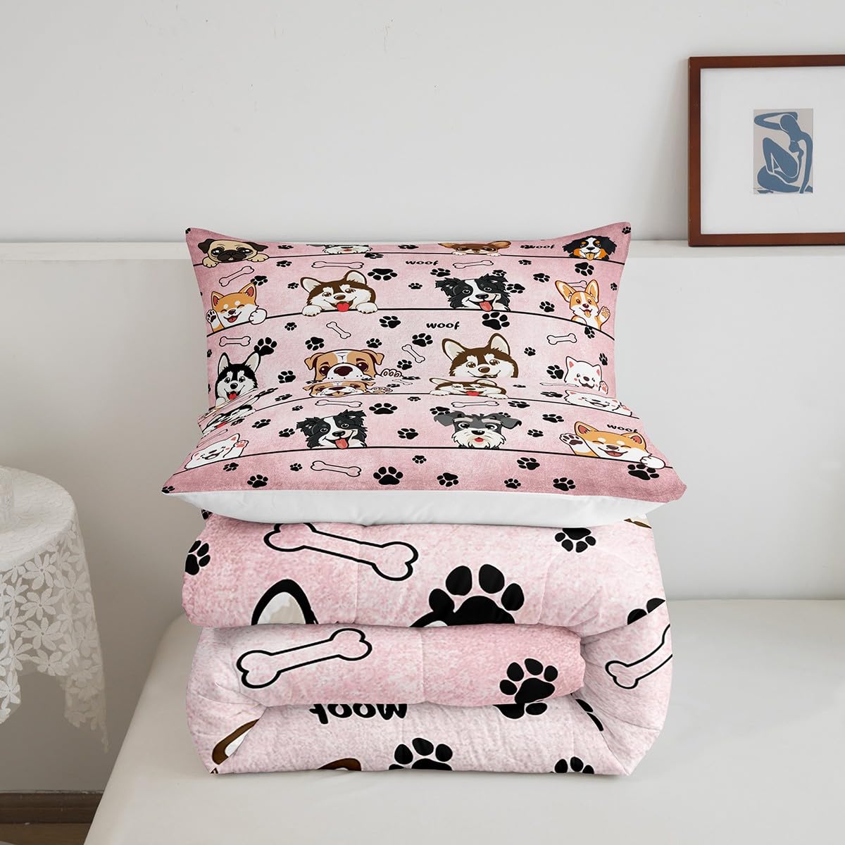 Cute Dog Twin Comforter Set - Soft Cartoon Puppy Bedding for Kids' Room Decor, 2 Pcs