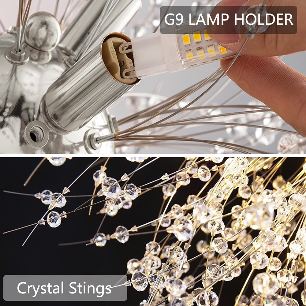 16-Light Modern Crystal Chandelier - Chrome Dandelion Firework Ceiling Light Fixture for Living Room, Dining Room, Kitchen & Bedroom | Elegant Home Lighting for Weddings, Parties & Luxury Interiors