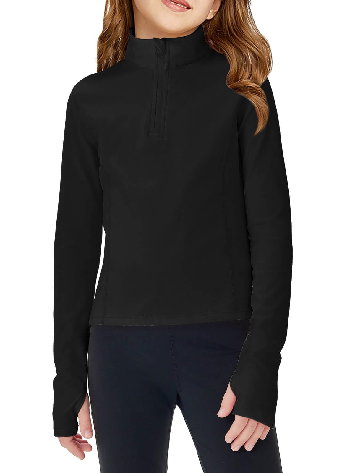 Haloumoning Women's Half Zip Pullover Sweatshirt - Long Sleeve Cropped Workout Top with Mock Neck for Yoga, Running & Gym - Athletic Casual Streetwear Style