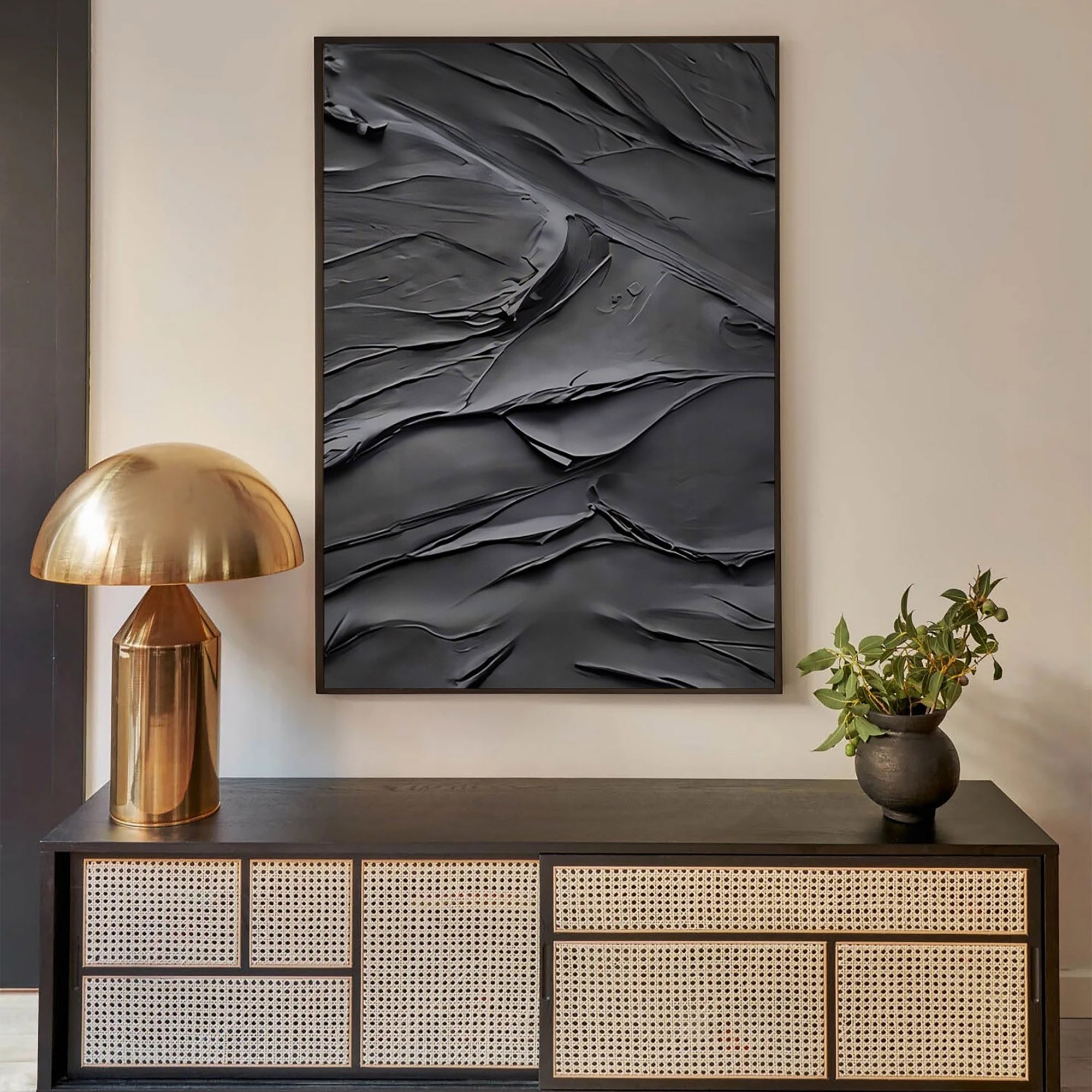 Black Plaster Art Minimalist Textured Painting - Modern Abstract Wall Decor for Living Room, Bedroom & Office | MZ048