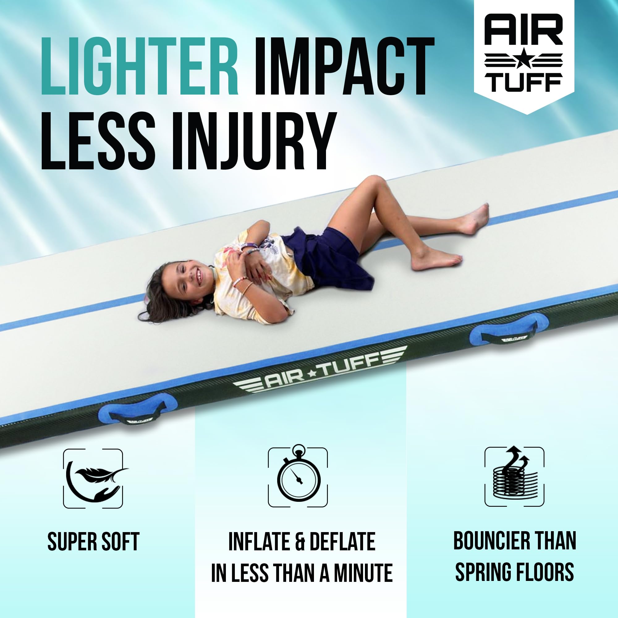 Inflatable Gymnastics Mat with Electric Pump - Foldable Air Tumbling Track for Home Gym, Yoga & Cheerleading | Includes Carrying Bag | Ideal for Kids & Adults | Indoor & Outdoor Exercise Equipment | Perfect for Gymnastics Practice, Fitness Training & Backyard Activities