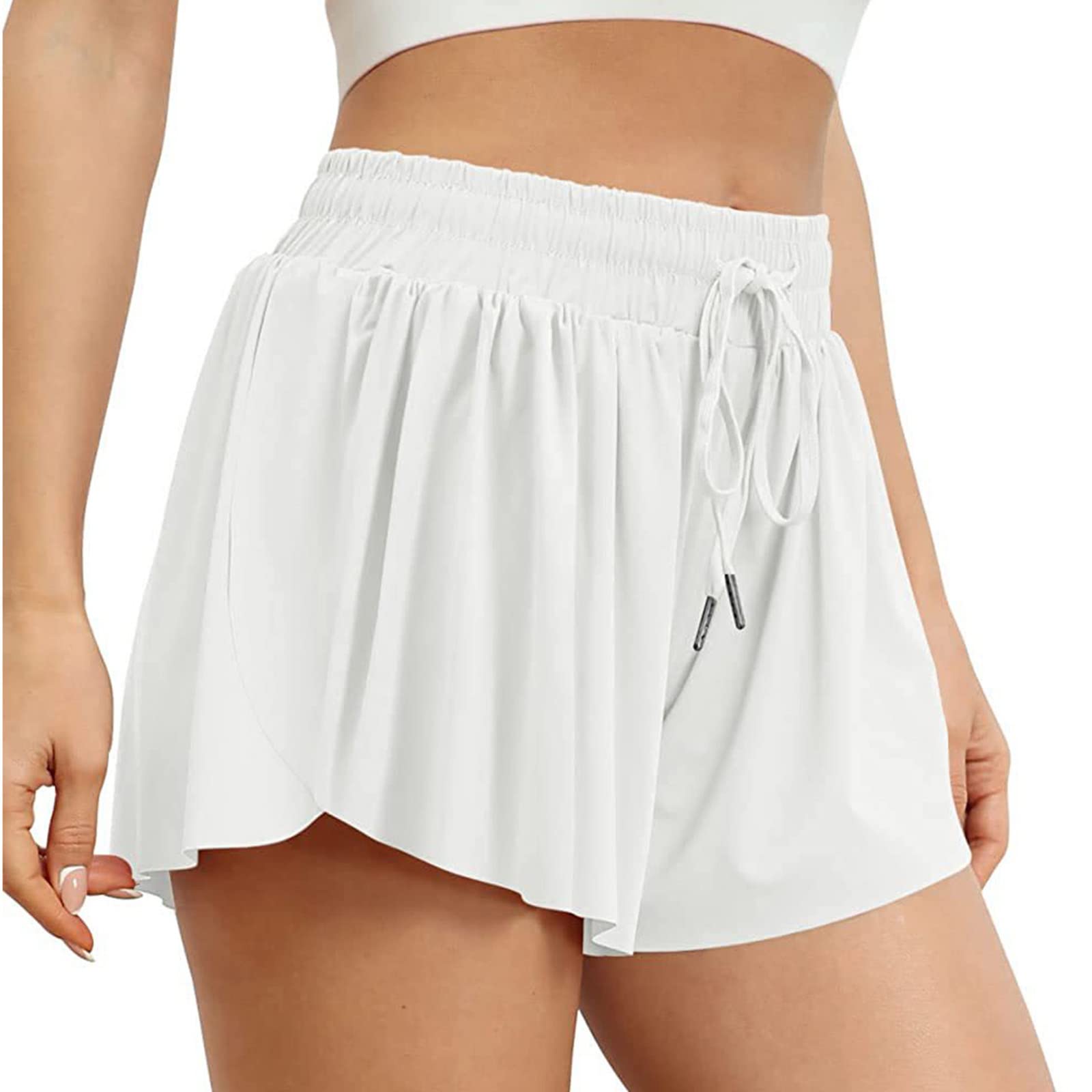 Women's High Waist Running Shorts with Drawstring & Built-in Underwear - Summer Yoga Athletic Shorts for Workout, Gym, Jogging & Casual Wear