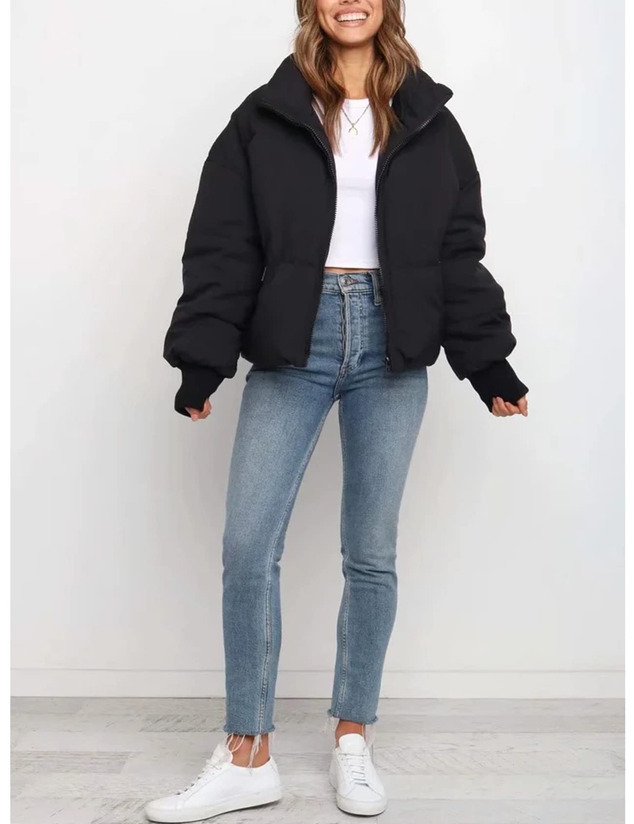 Gihuo Women's Winter Cropped Puffer Jacket - Warm Quilted Short Coat for Cold Weather | Perfect for Outdoor Activities, Commuting & Casual Wear