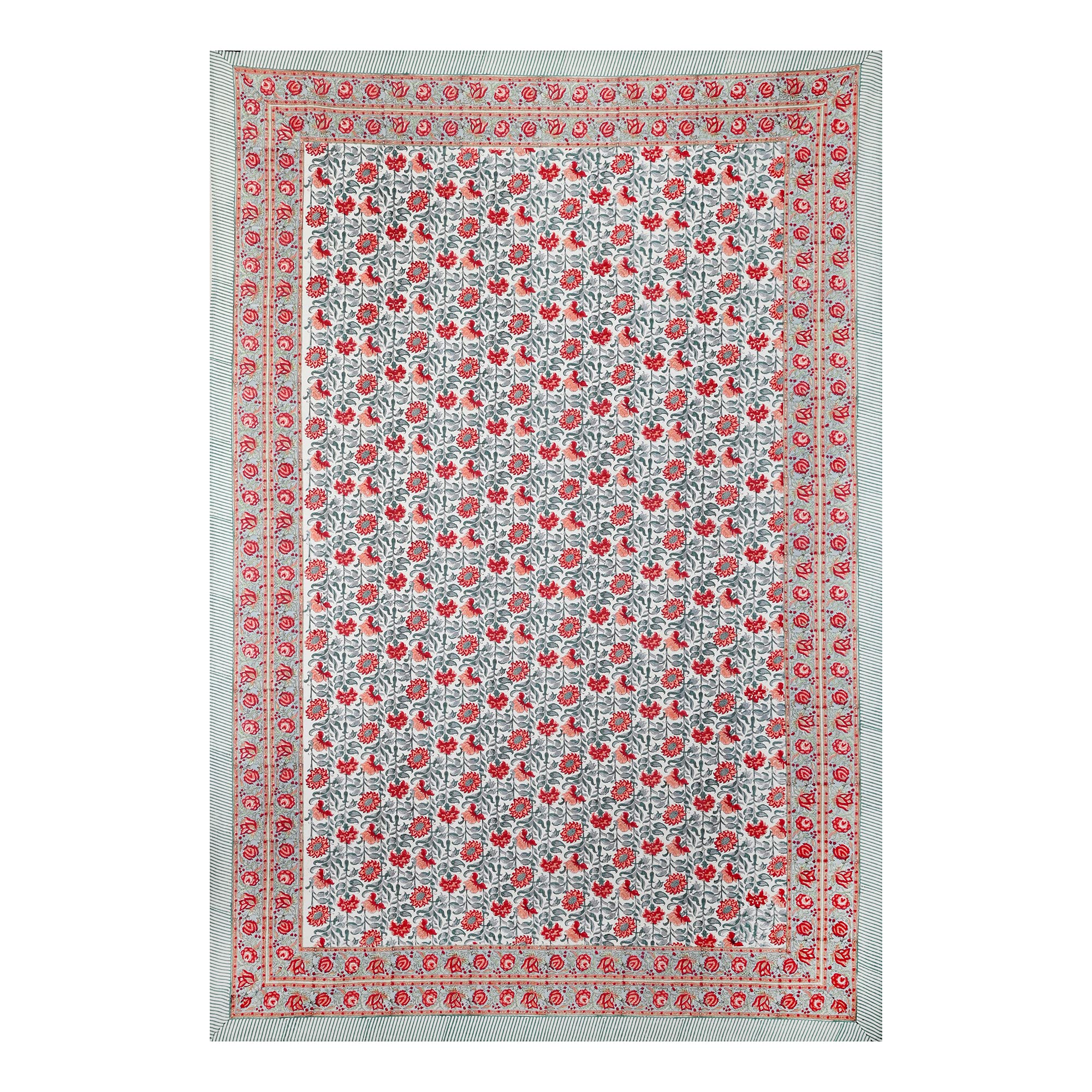 Handmade Indian Floral Block Print Cotton Tablecloth - Rectangle Kitchen Table Cover, Jaipur Style Table Linen for Dining, Parties & Home Decor