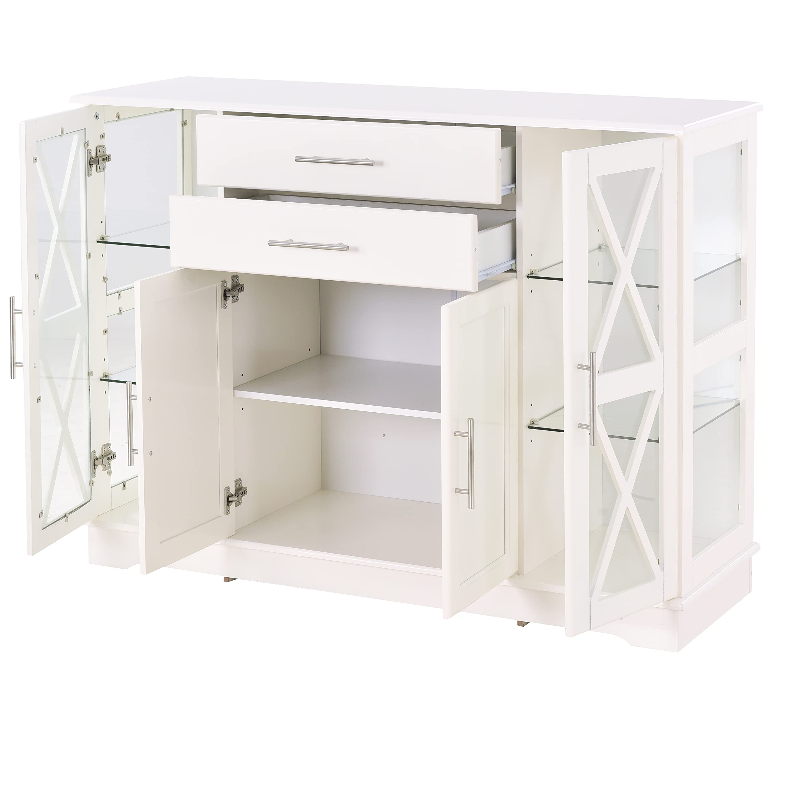 Glass Buffet Cabinet with 2 Drawers & Doors - Storage Sideboard for Dining Room