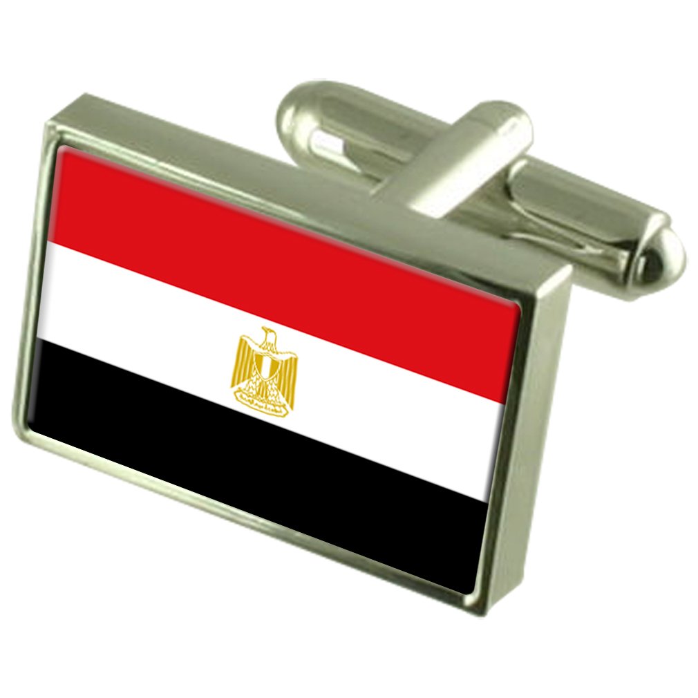 Personalized Engraved Egypt Flag Cufflinks Gift Set with Keepsake Box - Perfect for Weddings, Graduations & Diplomatic Events