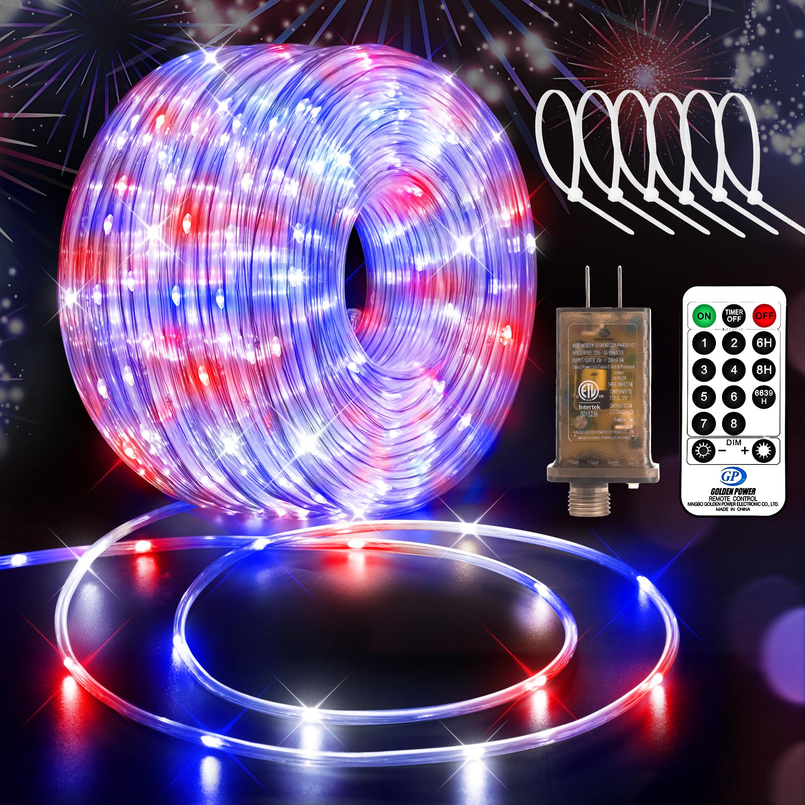 600 LED Red White and Blue Patriotic Rope Lights - 197FT Waterproof 4th of July Decorations with Remote & 8 Lighting Modes for Independence Day, Garden, Patio, Party - Indoor/Outdoor Holiday Decor for Backyard, Deck, Fence, and House