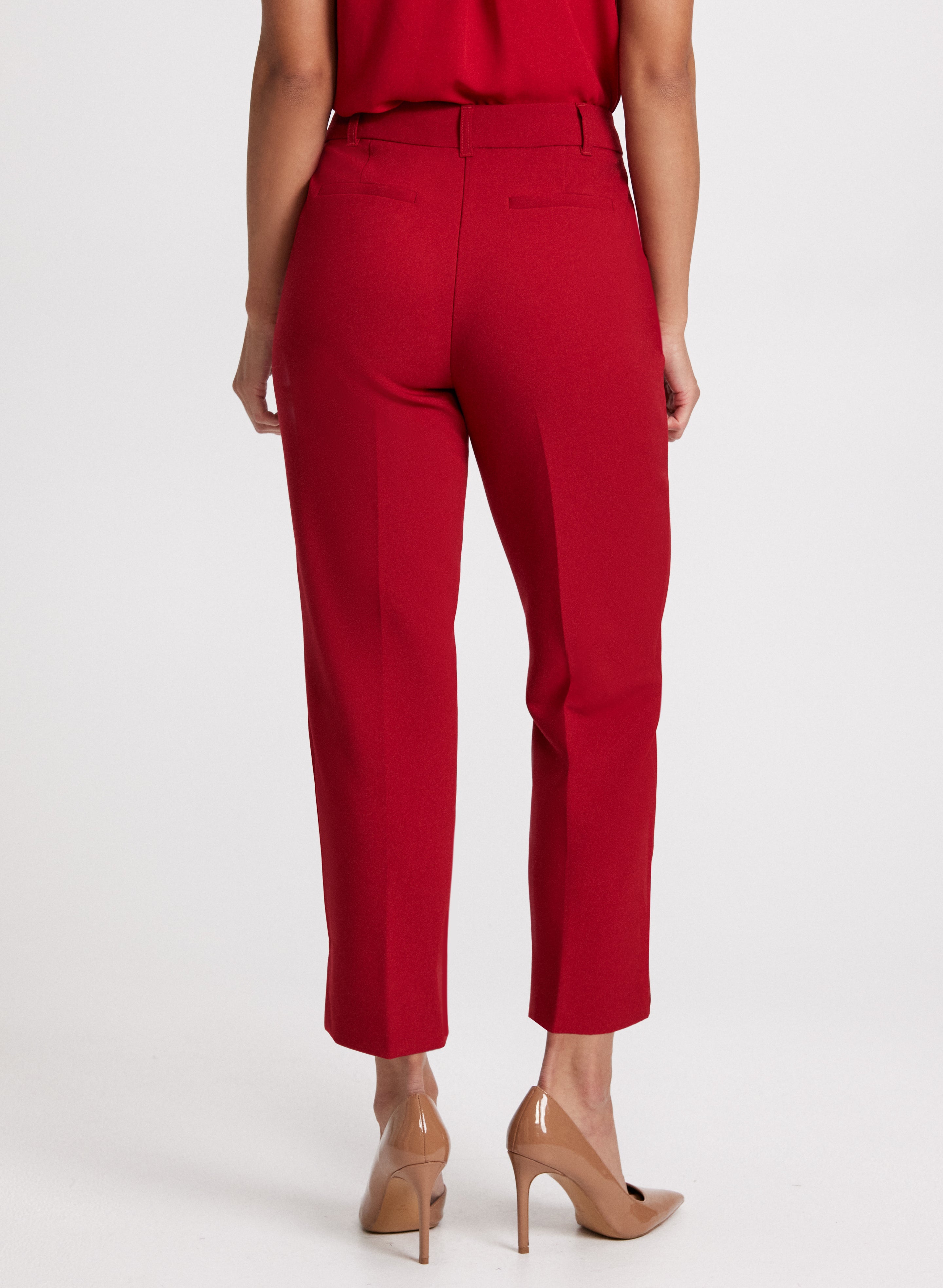 Emma High Waist Slit Hem Slim Leg Pants for Women - Trendy Stretchy Ankle Pants for Work, Office & Casual Outfits