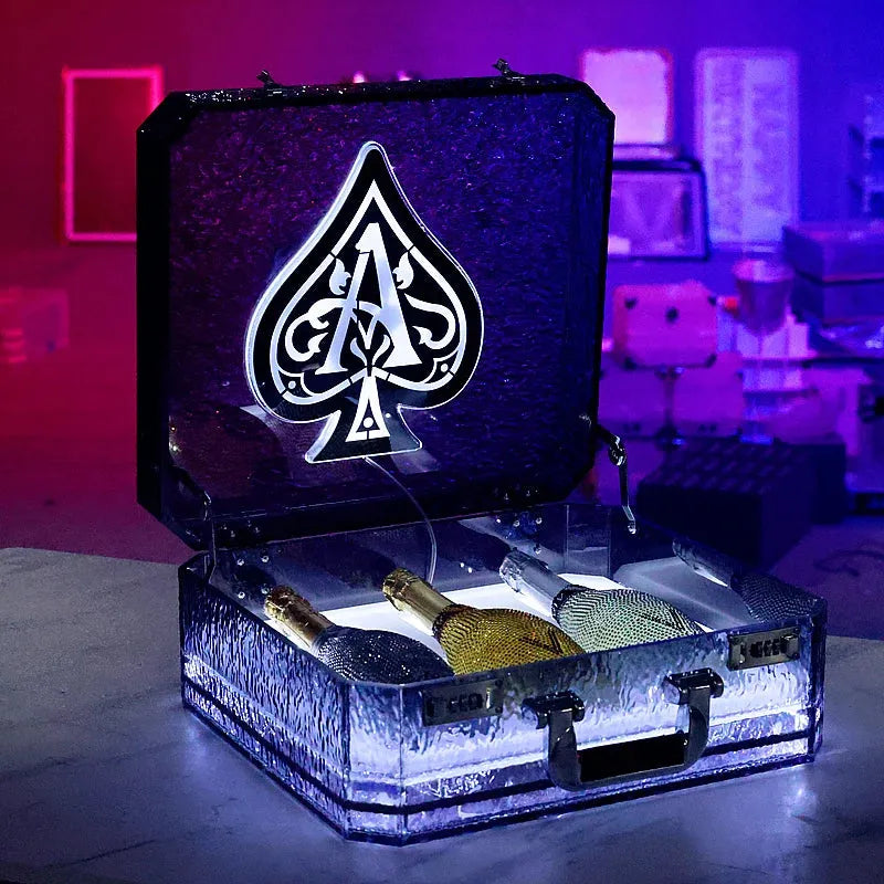 Portable LED Wine Display Case - 3 Bottle Champagne & Wine Presenter with Luminous Lighting for Clubs, Parties & Gifting | Ace of Spade Glorifier Box