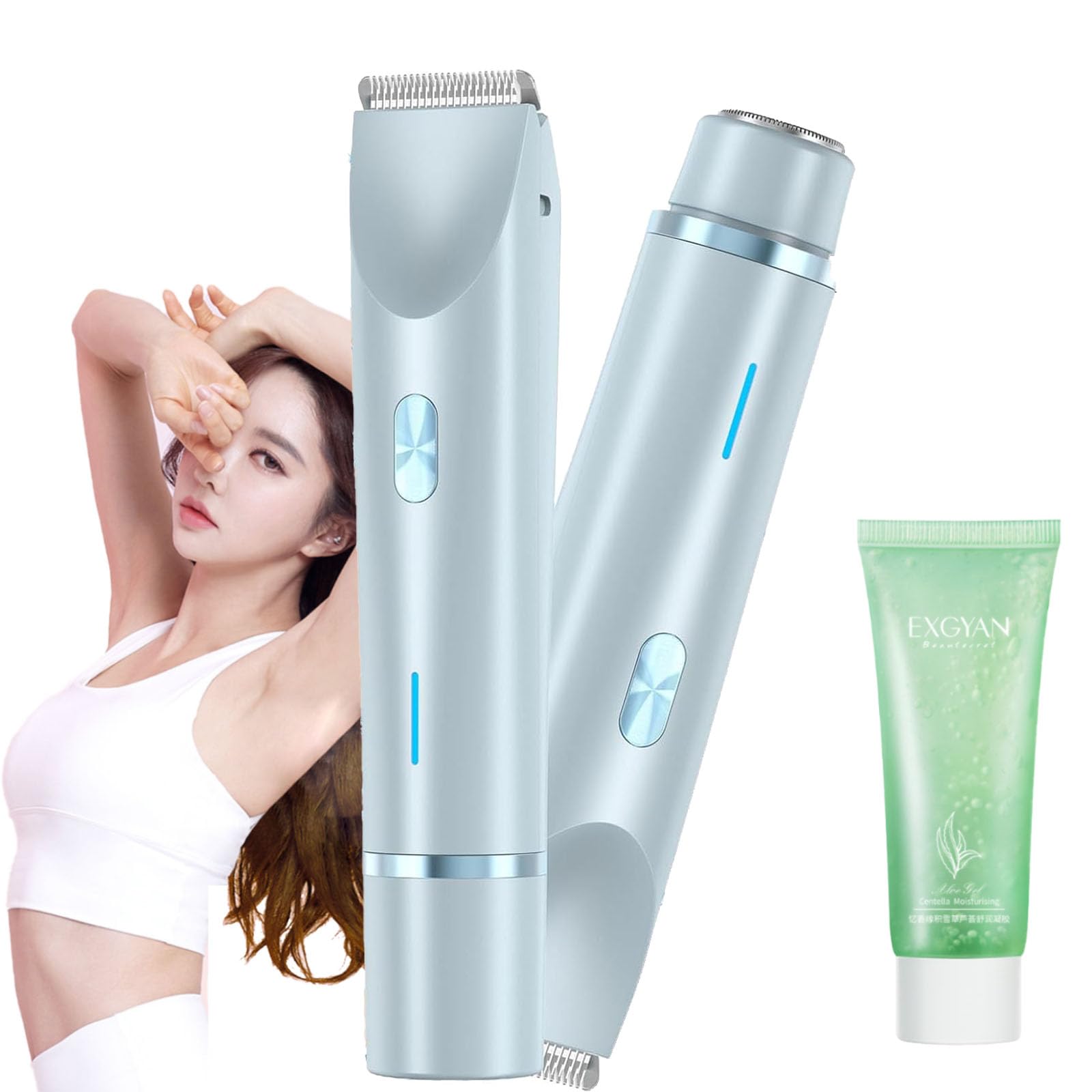 Beauty Bloom Electric Razor for Women - 2025 Upgraded 2-in-1 Portable Bikini Trimmer & Body Shaver with IPX7 Waterproof Design, Wireless Rechargeable (Blue) - Perfect for Travel, Gym & Sensitive Skin Care