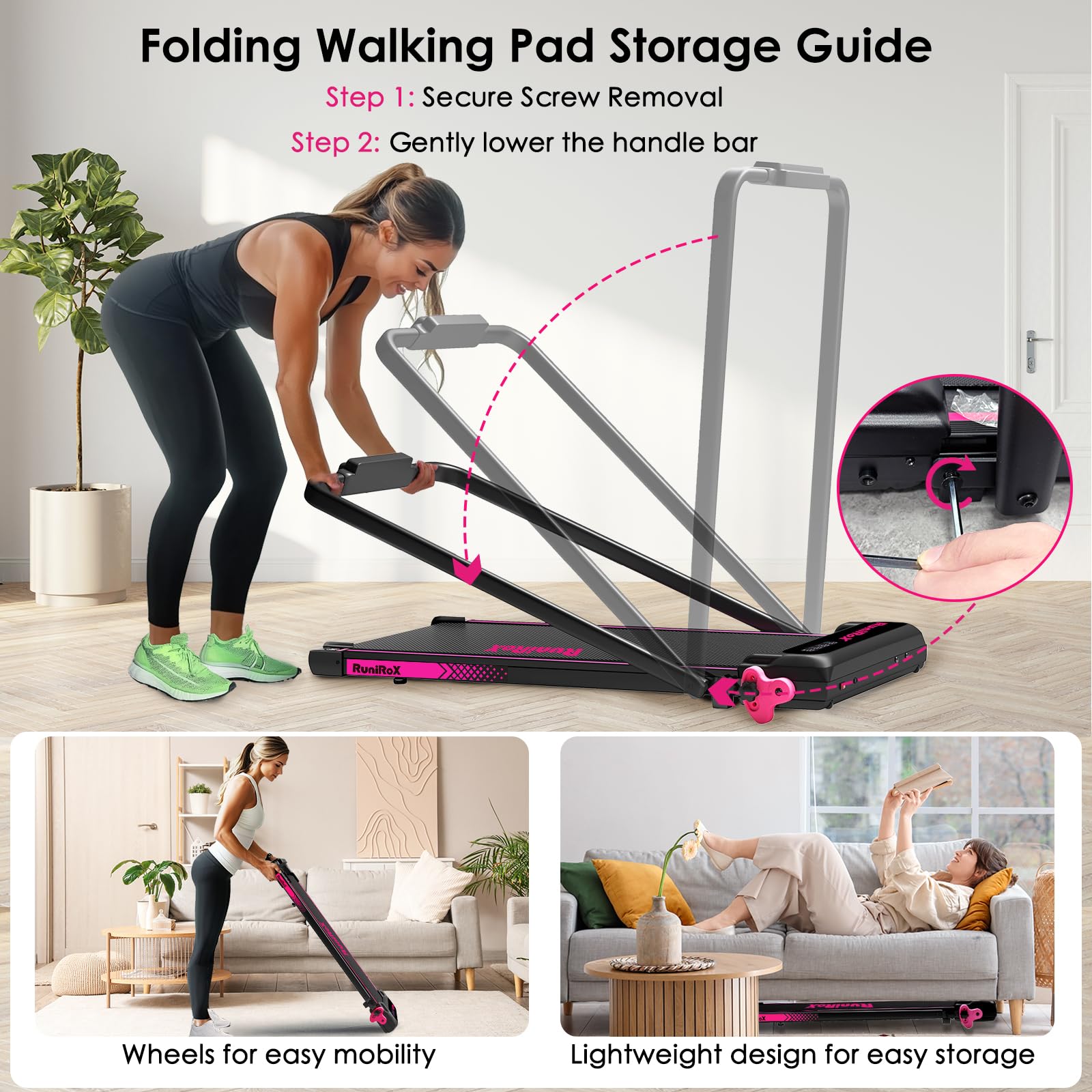 3-in-1 Portable Walking Pad Treadmill with Incline & LED Lights - Under Desk Treadmill for Home Office with Smart APP Control & LED Display - Perfect for Small Spaces, Work from Home & Apartment Workouts