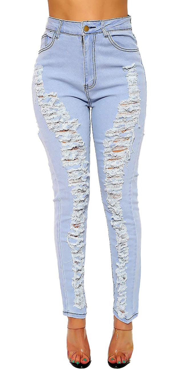 Women's Skinny Ripped Jeans - Stretch Destroyed Denim Pants with Mid High Waist | Perfect for Casual Outfits, Streetwear & Everyday Fashion