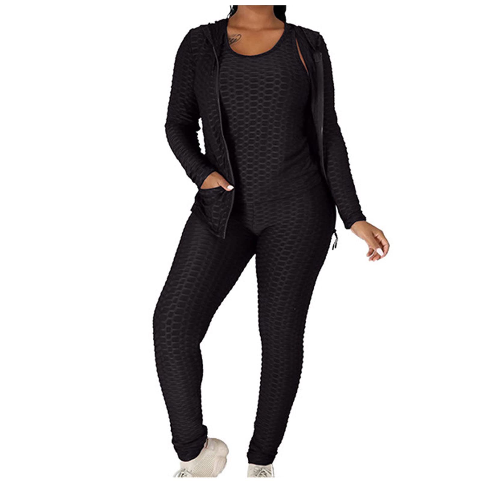 **Women's Star Wars LEGO Sets Hooded Zipper Sweater & High-Waist Yoga Pants 3-Piece Knitted Sportswear Set – Stretchy, Comfortable for Workout, Lounge & Pajama Matching Outfits**    *(Use for yoga, gym, casual wear, or cozy loungewear at home – perfect gift for Star Wars fans!)*