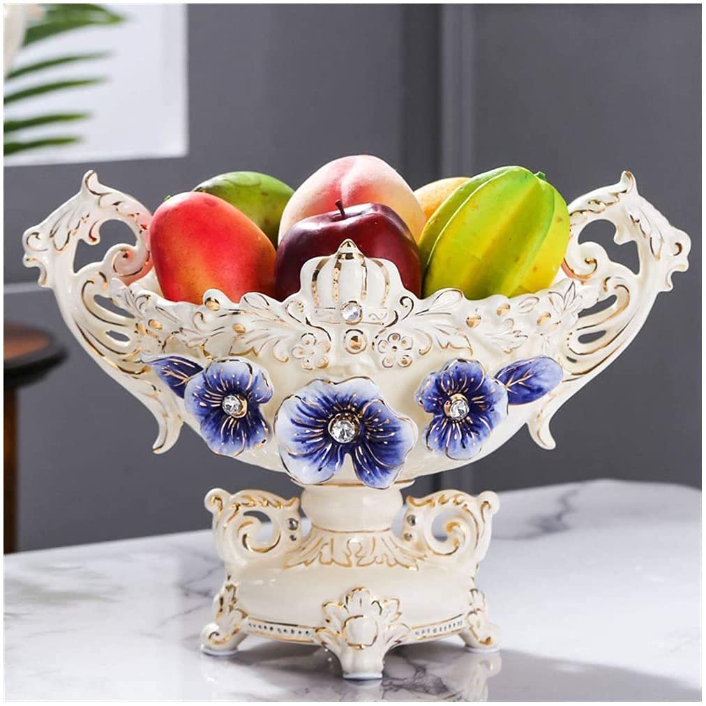 Blue Plum European-Style Ceramic Fruit Plate - Elegant Serving Dish for Fruits, Desserts & Snacks - Medium Size Decorative Bowl for Dining Table, Kitchen Counter & Living Room Display