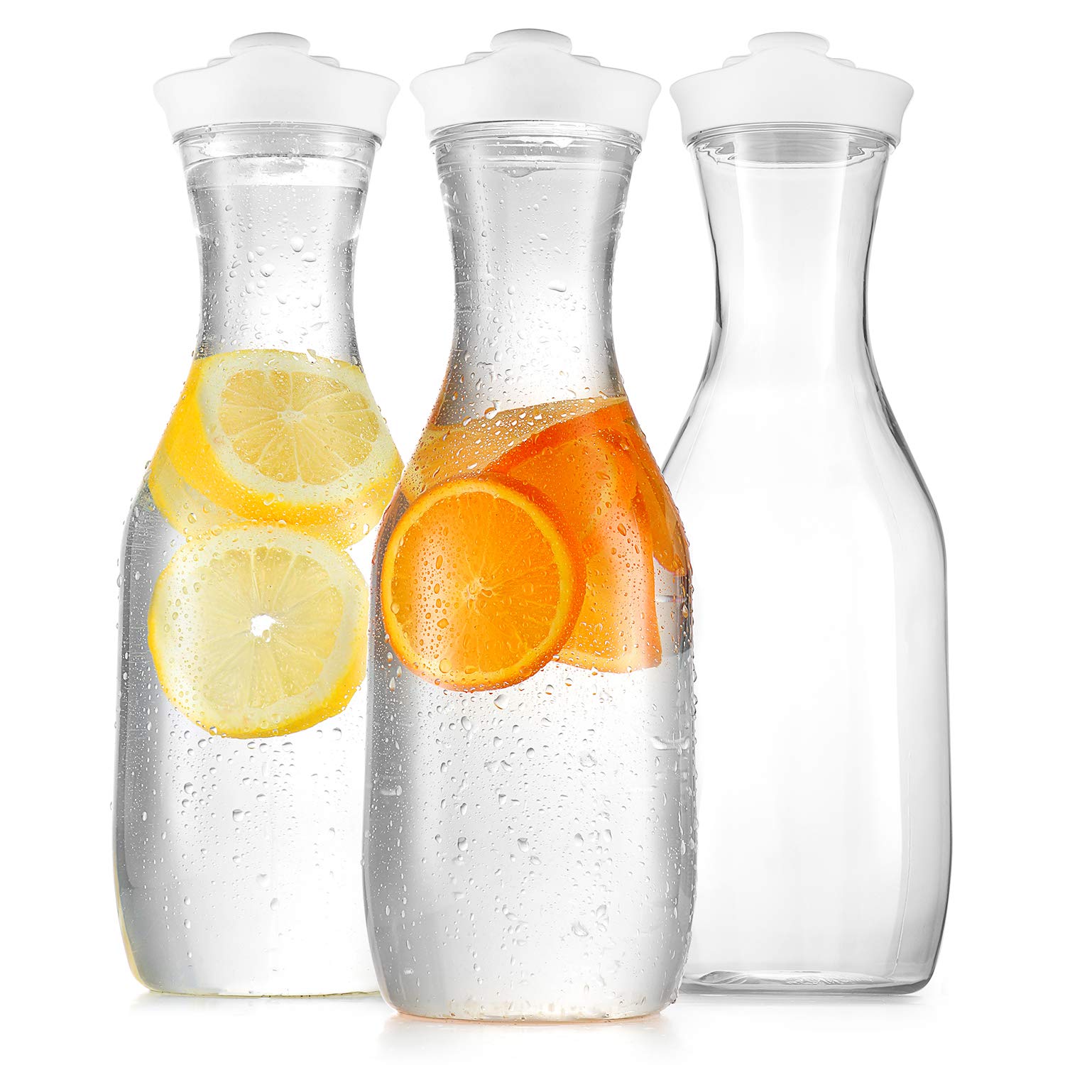 DilaBee 50 Oz Plastic Water Carafe with Lids - BPA-Free Food Grade Drink Pitcher for Juice, Milk, Smoothie, Iced Tea - Perfect for Mimosa Bar, Fridge Storage & Party Serving (3 Pack, Not Dishwasher Safe)