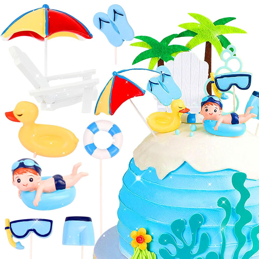 Swimming Pool Cake Topper & Beach Cake Decoration - Summer Birthday Party Supplies for Pool Parties, Beach Themed Cakes, and Summer Celebrations