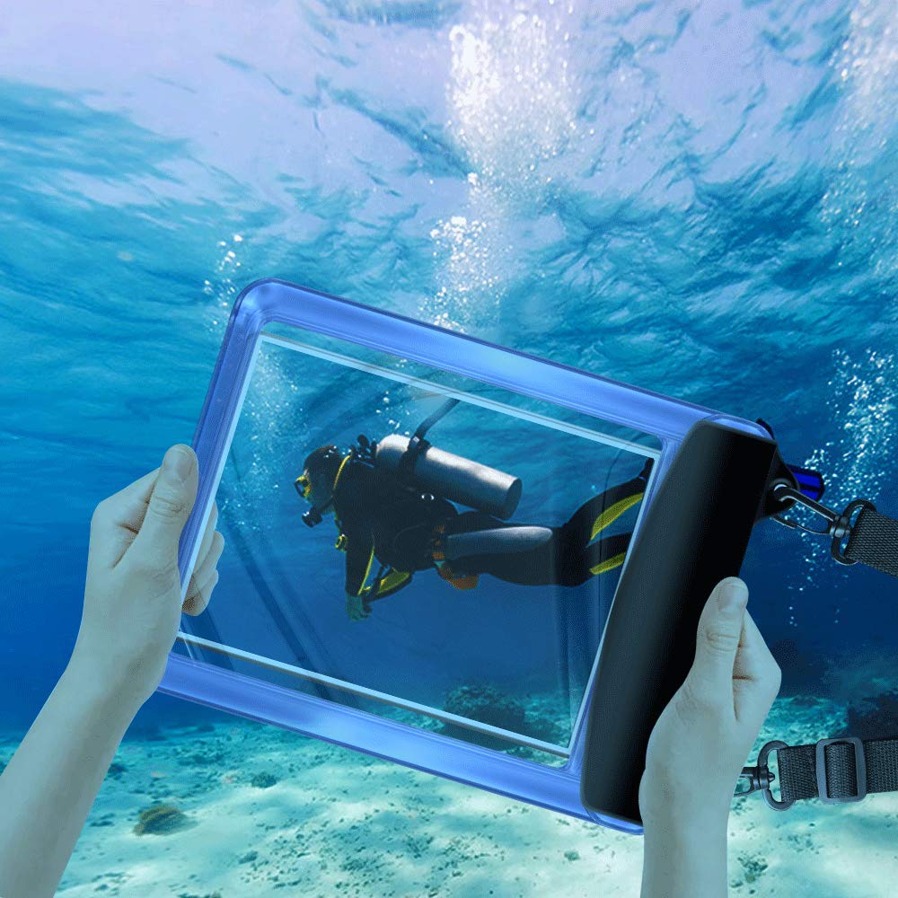 Universal Waterproof Tablet Case - Dry Bag for iPad 10.2/9.7, iPad Pro 11/10.5, iPad Air, Samsung Galaxy Tab, Surface Go & More (Blue) - Perfect for Beach, Pool, Boating & Outdoor Adventures