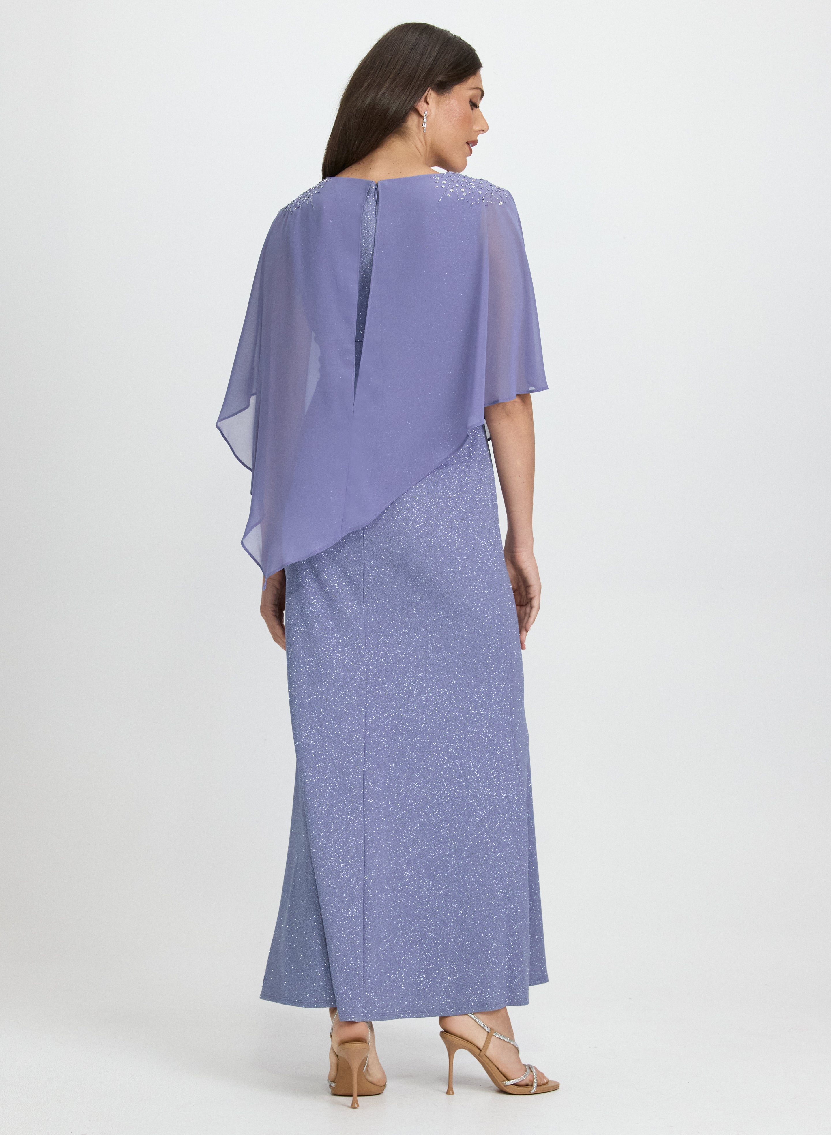 Embellished Capelet Overlay Dress for Women - Elegant Lace Wedding Party Gown - Perfect for Bridal Shower, Evening Events & Special Occasions