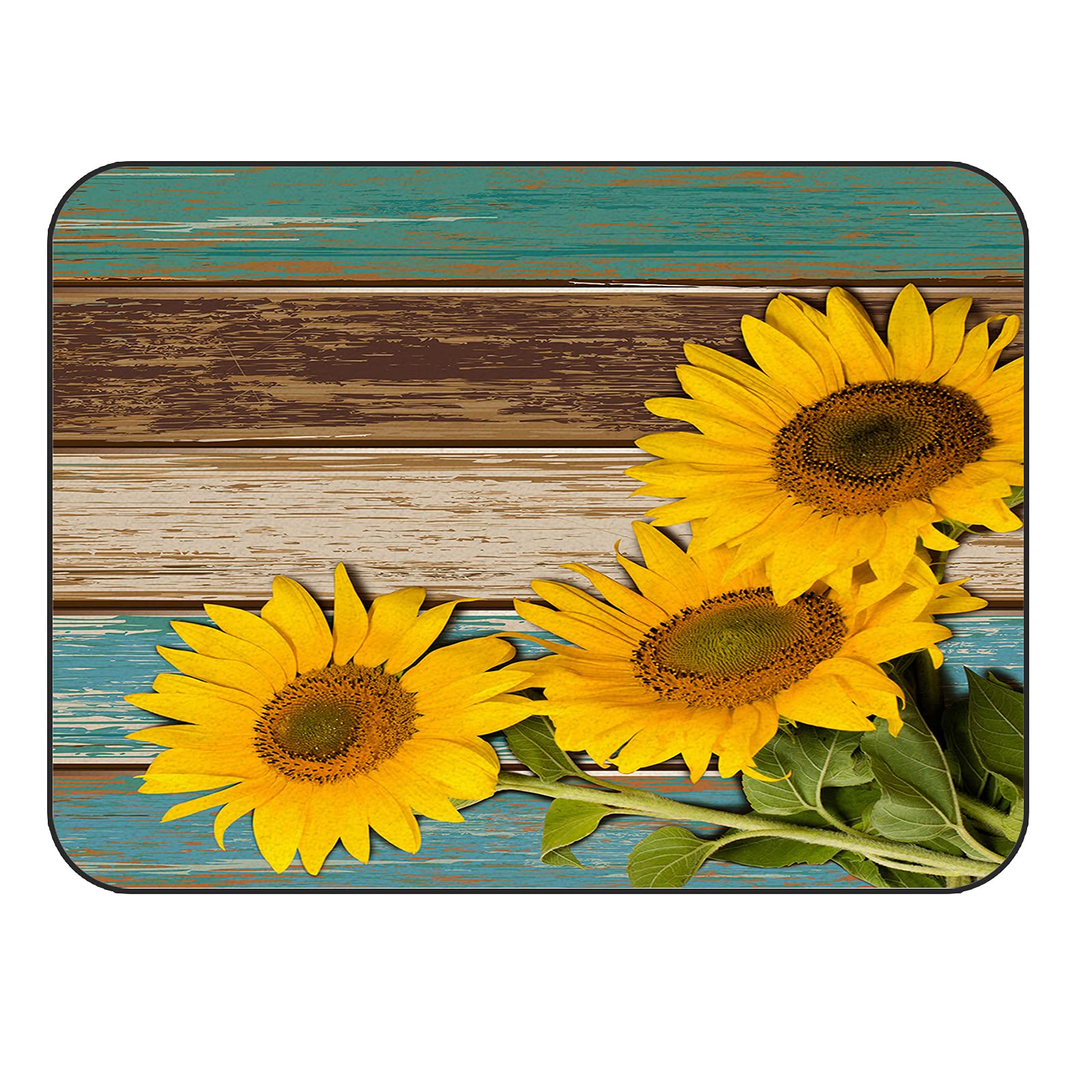 5' x 7' Modern Large Area Rugs - Sunflower Pattern Throw Carpet for Nursery, Living Room & Bedroom - Teal Green Ombre Shabby Wood Plank Design - Indoor/Outdoor Rustic Style Floor Cover - Perfect for Kids' Rooms, Home Decor & Cozy Spaces