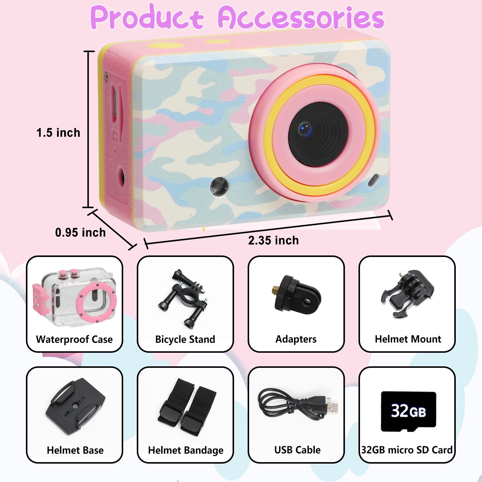 Waterproof Kids Camera for 3-8 Year Old Boys & Girls - Underwater Toddler Digital Camera with 32GB SD Card - Perfect Birthday Gift & Outdoor Adventure Toy for Ages 4-10
