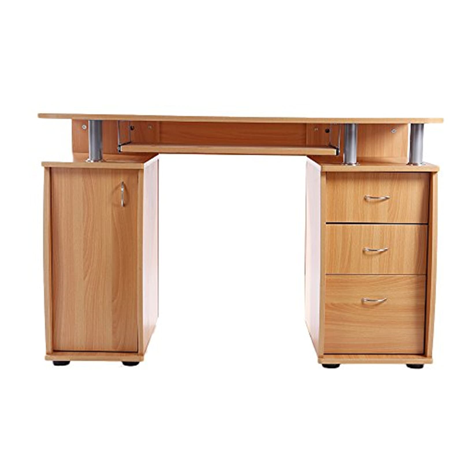 Modern Wood Home Office Computer Desk with Sliding Keyboard Tray - 1 Door & 3 Drawers, Wooden Study Desk for Small Spaces, Perfect for Home Office, Gaming, and Remote Work