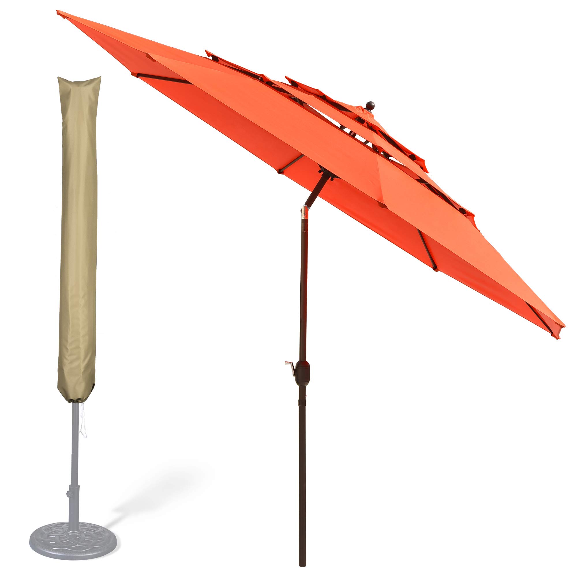 Yescom 11 Ft 3 Tier Outdoor Patio Umbrella with Crank & Tilt Mechanism - Waterproof Protective Cover Included for Hotels, Resorts, Backyard, Poolside & Beach Use