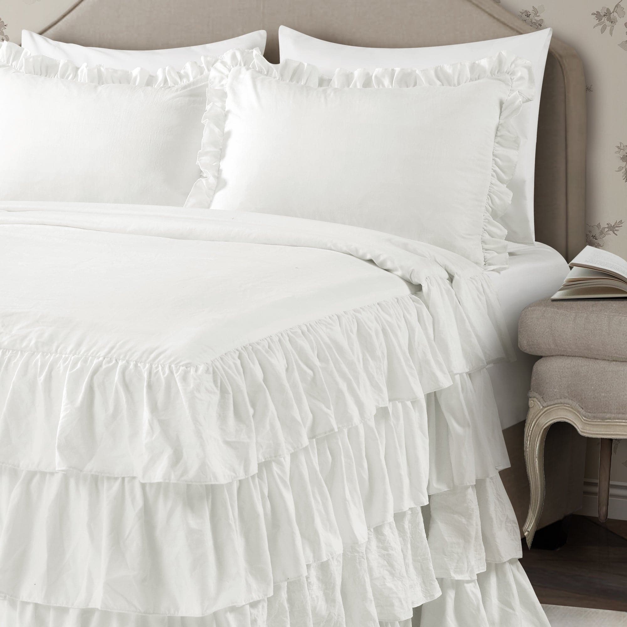 Allison Ruffle Skirt Bedspread Set - Elegant Floral Printed Queen Size Bedding with Ruffled Skirt | Perfect for Master Bedroom, Guest Room & Vacation Home Decor