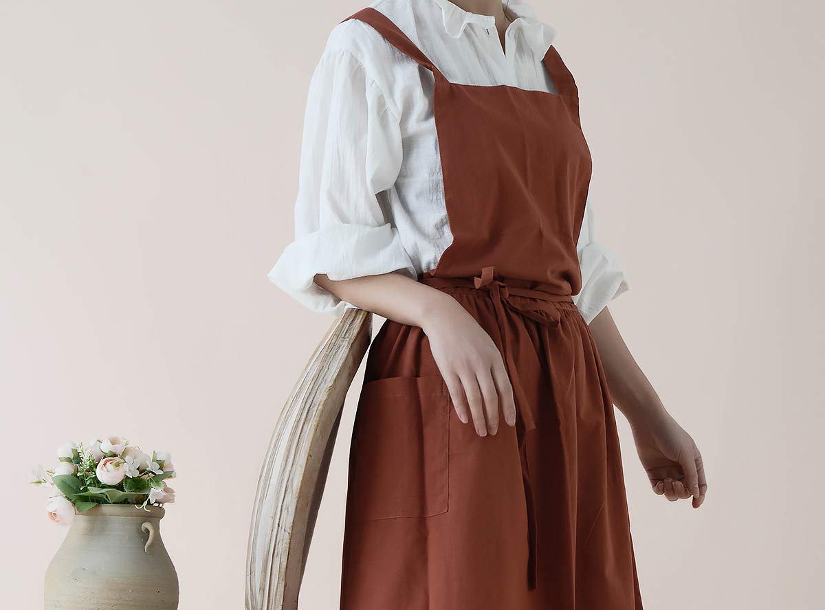 Waterproof Cotton Kitchen Apron for Women - Cooking, Baking, Gardening & Painting with Pockets - Durable Chef Pinafore Dress for Home, Restaurant & Outdoor Activities