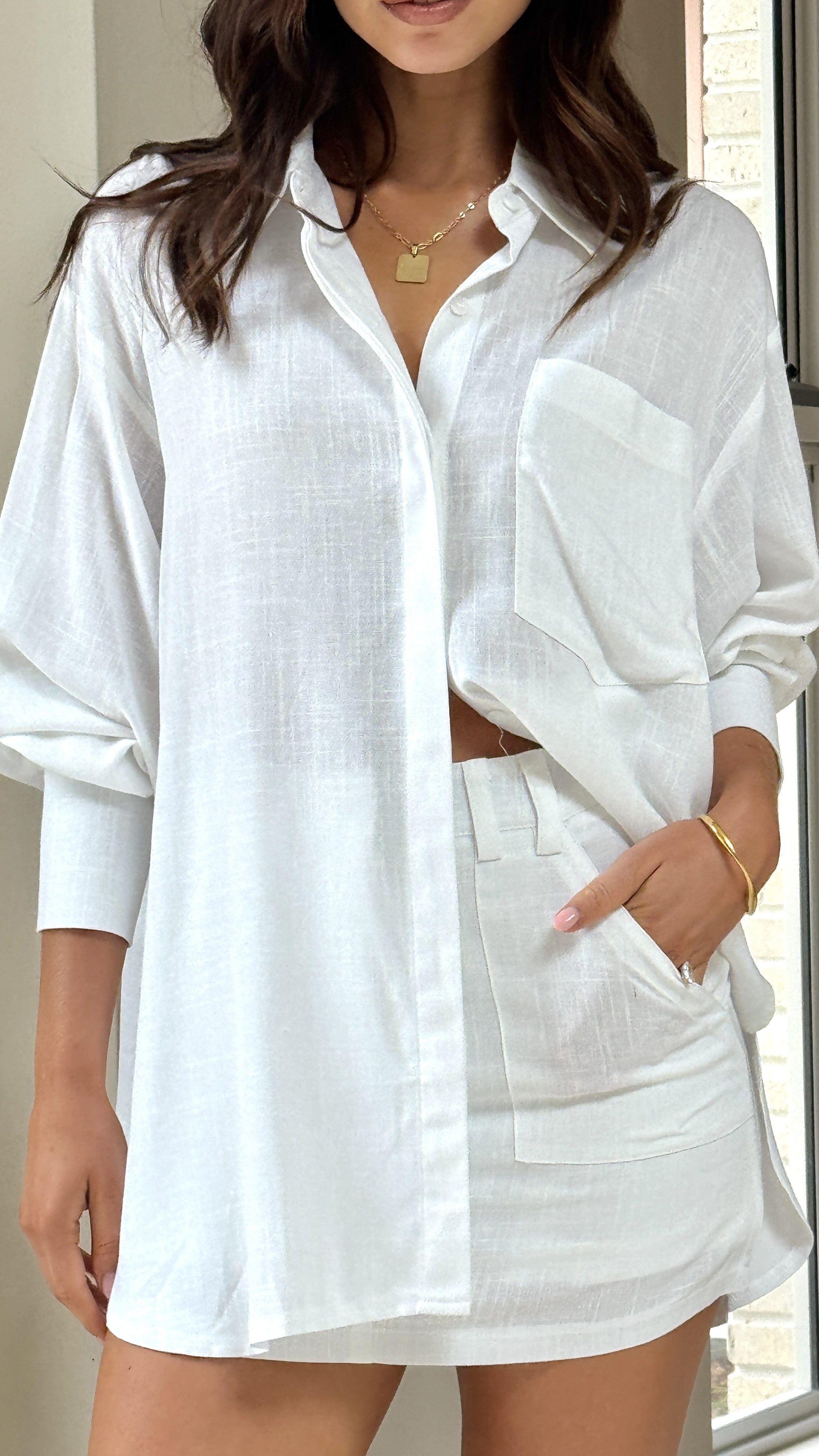 Charla Women's Button Up Shirt - Classic White Blouse for Office, Casual & Everyday Wear | Elegant & Comfortable Top