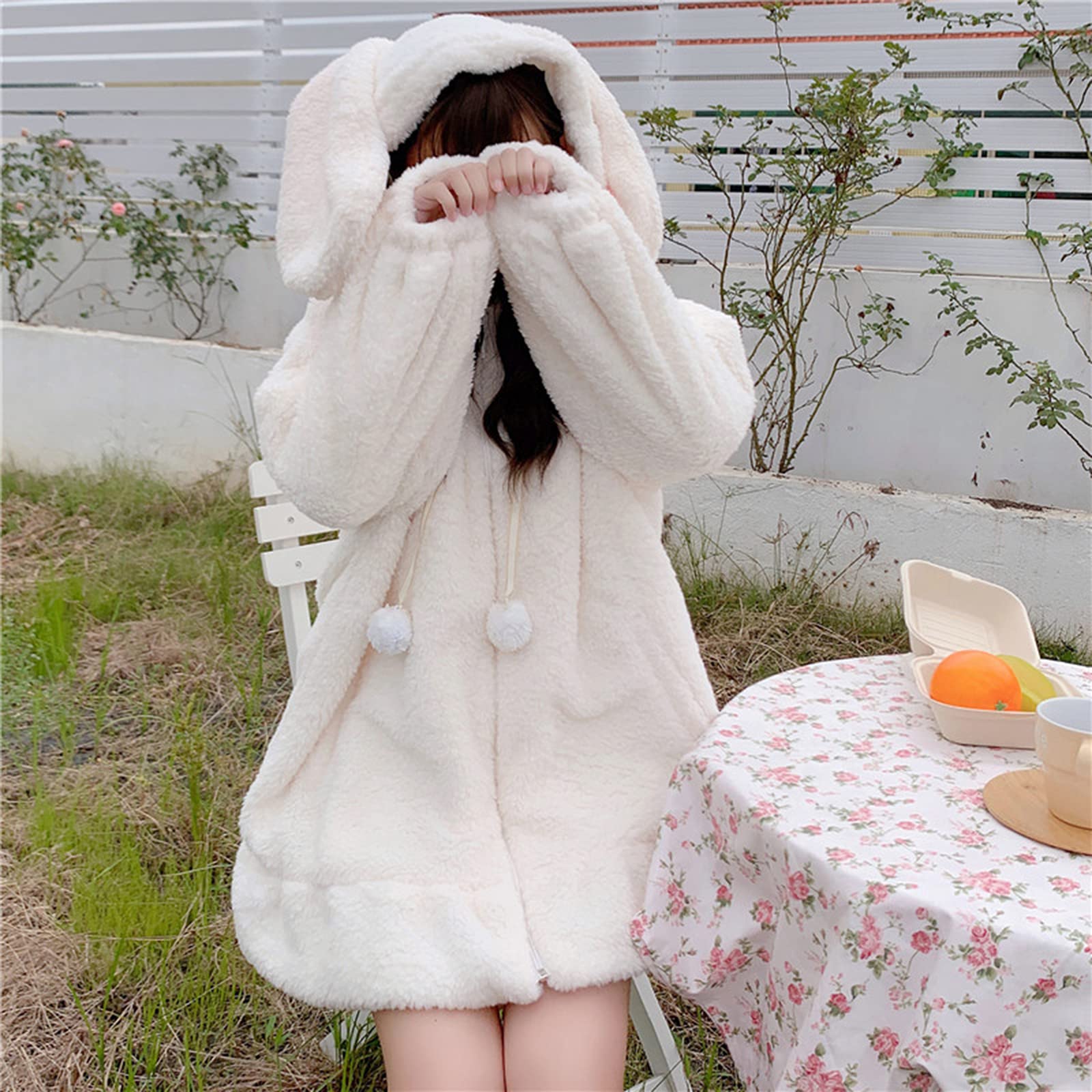 Cute Bunny Ear Long Sleeve Fuzzy Fluffy Rabbit Sweatshirt Hoodie for Women | Cozy Winter Pullover | Perfect for Halloween Costumes, Christmas Gifts & Casual Outfits