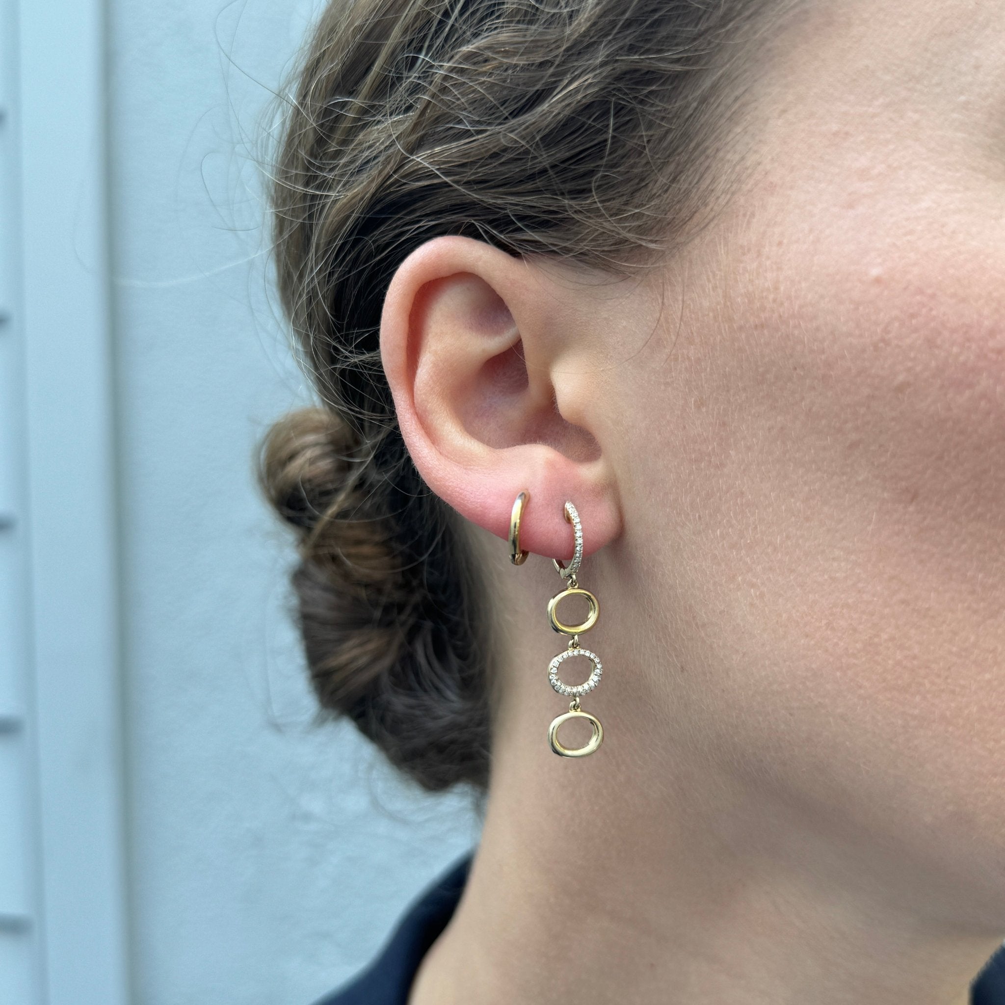 14K Yellow Gold Diamond Pavé Triple Drop Earrings for Women - Elegant Dangling Earrings for Parties, Weddings & Special Occasions