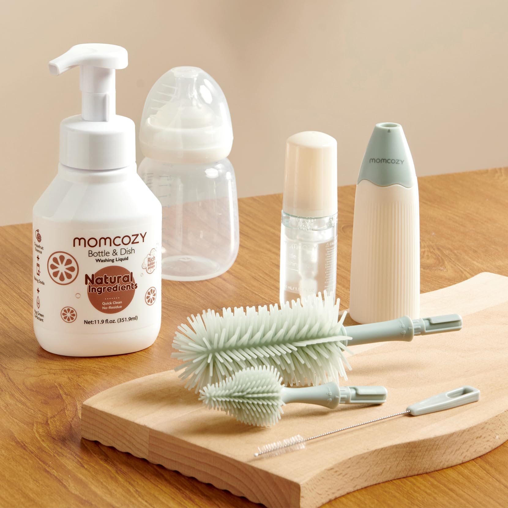 Momcozy Bottle Brush Cleaning Fluid - 11.9oz Natural Foam Cleaner for Baby Bottles, Breast Pump Parts & Pacifiers | Powerful Deep Cleaning Solution for Momcozy Press Foaming Bottle Brush Set | Safe for Infant Feeding Accessories