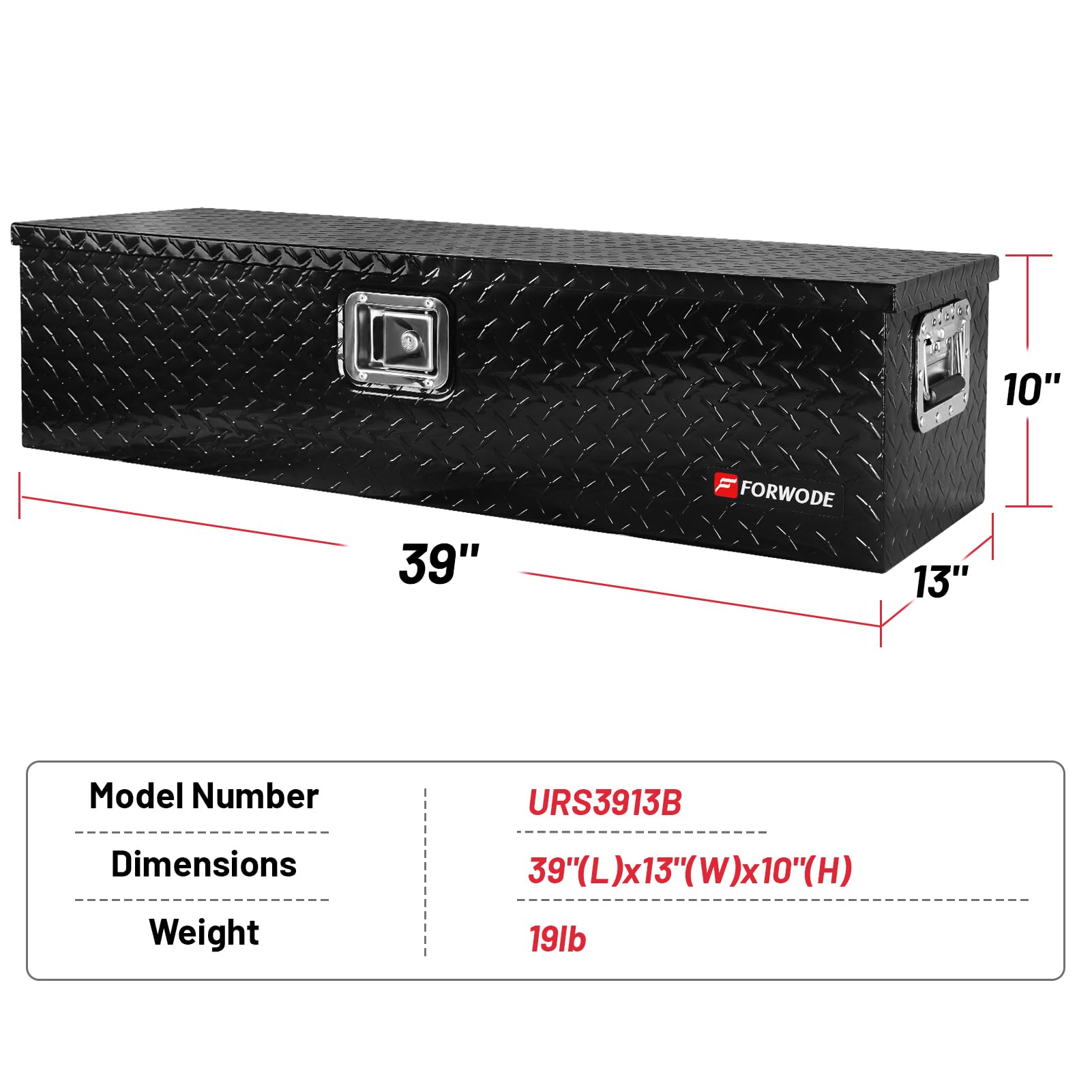39 Inch Heavy Duty Aluminum Truck Bed Tool Box - Waterproof Underbed Storage Organizer with Lock & Handle for Pickup Trucks, RVs | Secure Tool Storage for Camping, Construction & Road Trips (Black)
