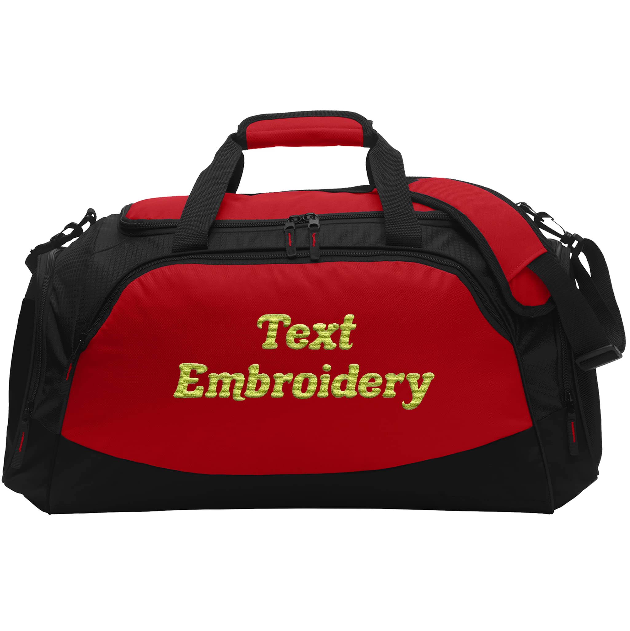 Custom Embroidered Sport Duffel Bag - Medium Size Gym Travel Bag for Men & Women (True Red/Black) - Perfect for Workouts, Sports, Travel & Weekend Getaways