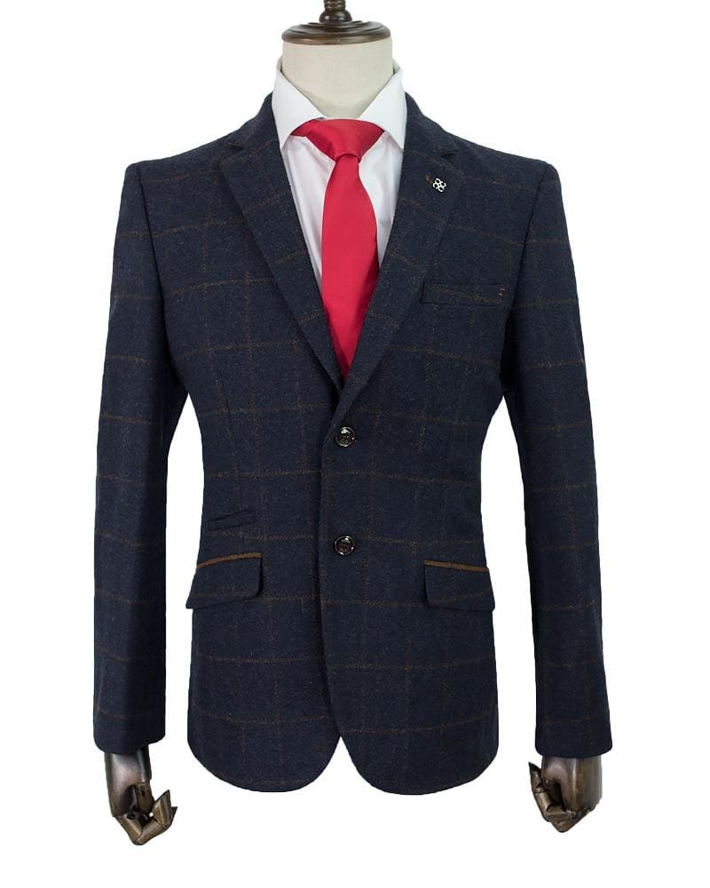 Cavani Kemson Navy Tweed Slim Fit Jacket for Men - Classic Stylish Blazer for Business, Office, and Formal Occasions