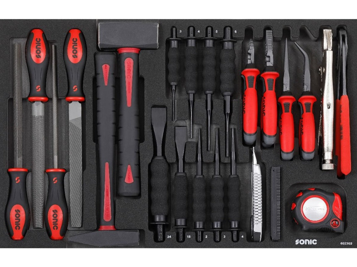 23-Piece Sonic Foam System Tool Set - Chisel, Hammer, Pliers & File Kit for Home Repair, DIY Projects & Professional Use | Medium Size (26)