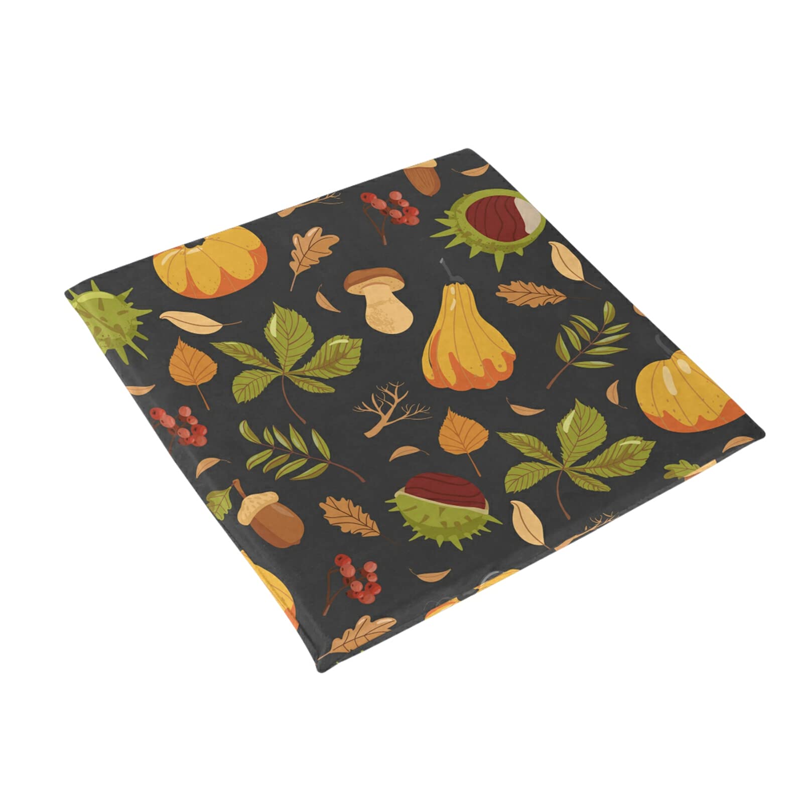 Memory Foam Square Chair Cushion 15.7x15.7x1.2 Inch - Fall Leaves Pumpkin Thanksgiving Design for Office Chair, Gaming Chair & Rocking Chair - Comfortable Seat Pad for Home, Office & Seasonal Decor