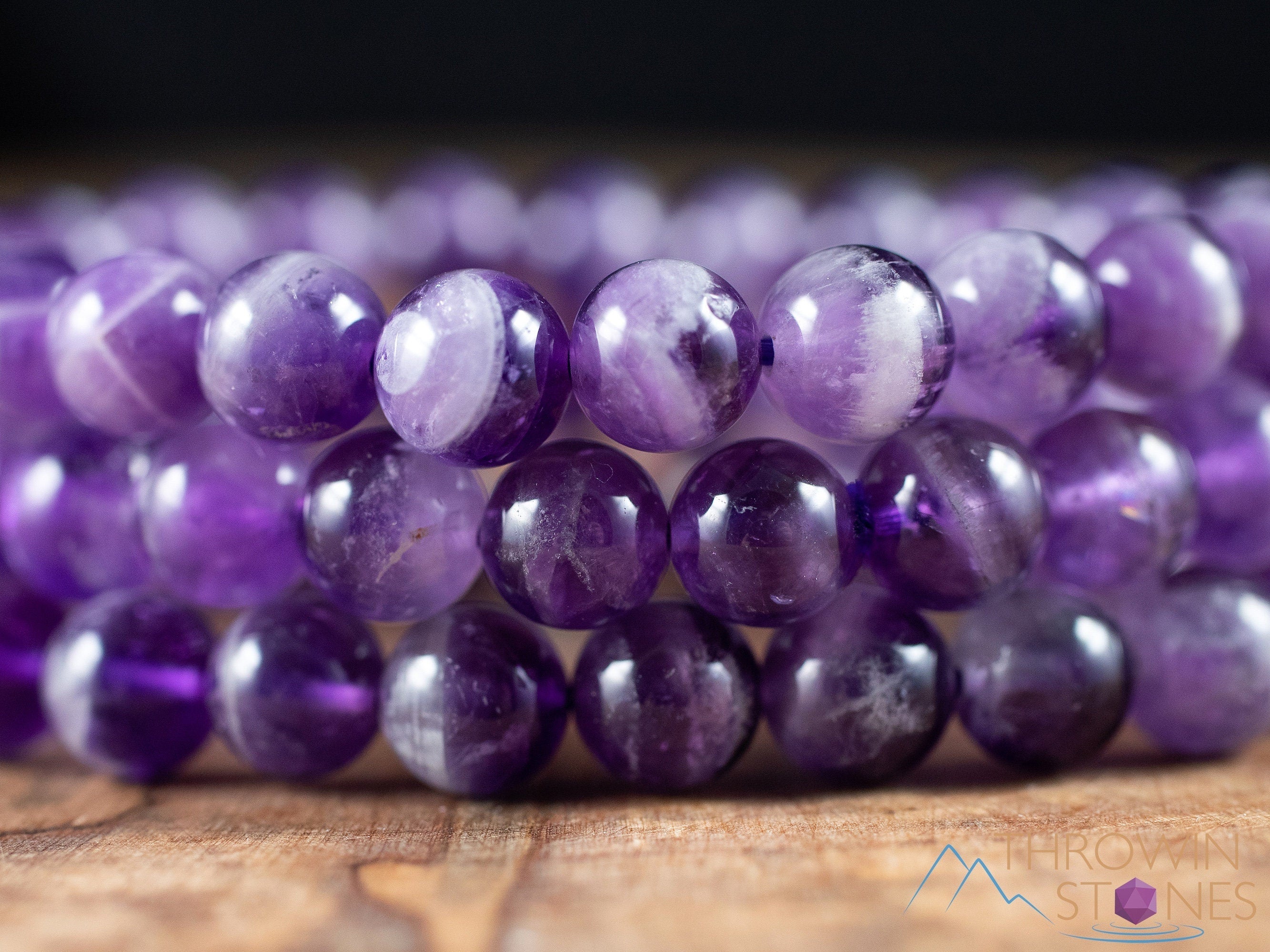 Chevron Amethyst Crystal Bracelet - Round Beaded Healing Jewelry, Handmade Birthstone Bracelet for Women (E0607) | Perfect for Meditation, Energy Healing & Spiritual Gifts