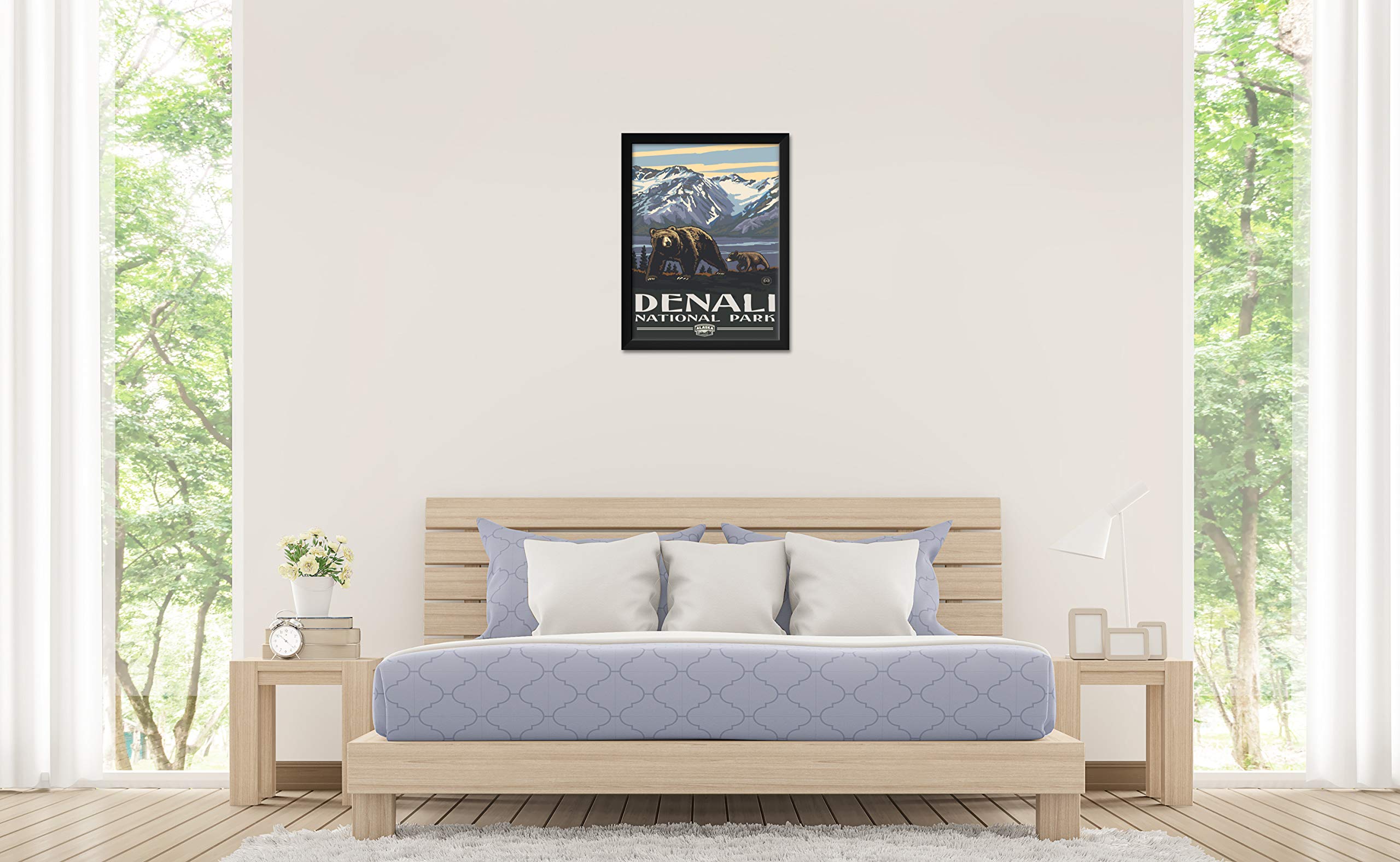 Denali National Park Alaska Grizzlies Framed Art Print - 20x26 Inch Wildlife Wall Decor by Paul A. Lanquist - Perfect for Living Room, Office & Cabin Decor