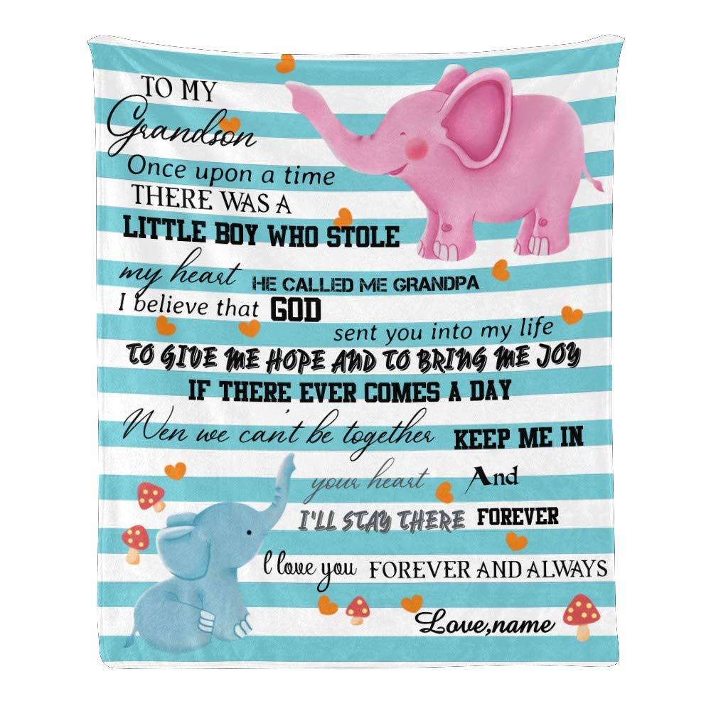 Personalized Fleece Throw Blanket with Custom Name Text - Soft 50x60 Inch Blanket Gift for Grandson from Grandpa | Perfect for Birthdays, Holidays & Cozy Family Moments