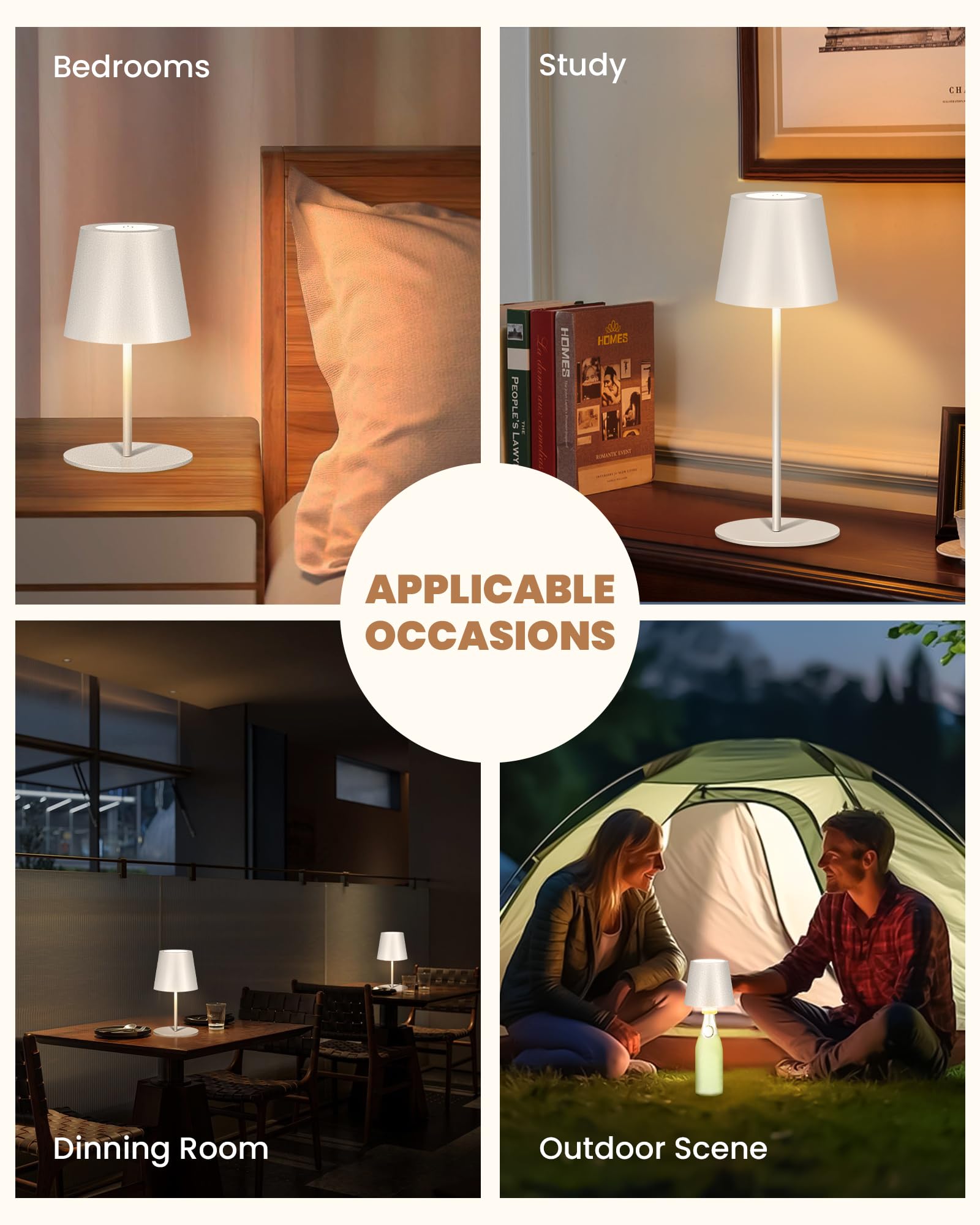 2Pack Cordless Table Lamp - Wireless Bottle Lamp with 3-Level Dimming, 5000mAh Rechargeable Battery, One-Touch Power Off, Waterproof LED Portable Desk Light for Bedroom, Bars, Camping, Outdoor (White) - Perfect for Night Reading, Parties & Emergency Lighting