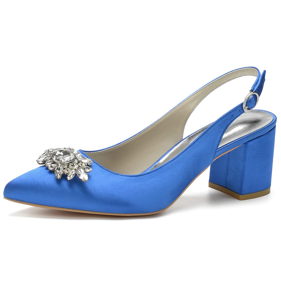 COMFASH Women's Pointed Toe Slingback Heels - 2.36 Inch Chunky Block Heel Dress Pumps for Office, Wedding & Evening Wear - Comfortable Work Shoes for Women - Blue Size 9 US - Perfect for Business Attire, Cocktail Parties & Formal Events