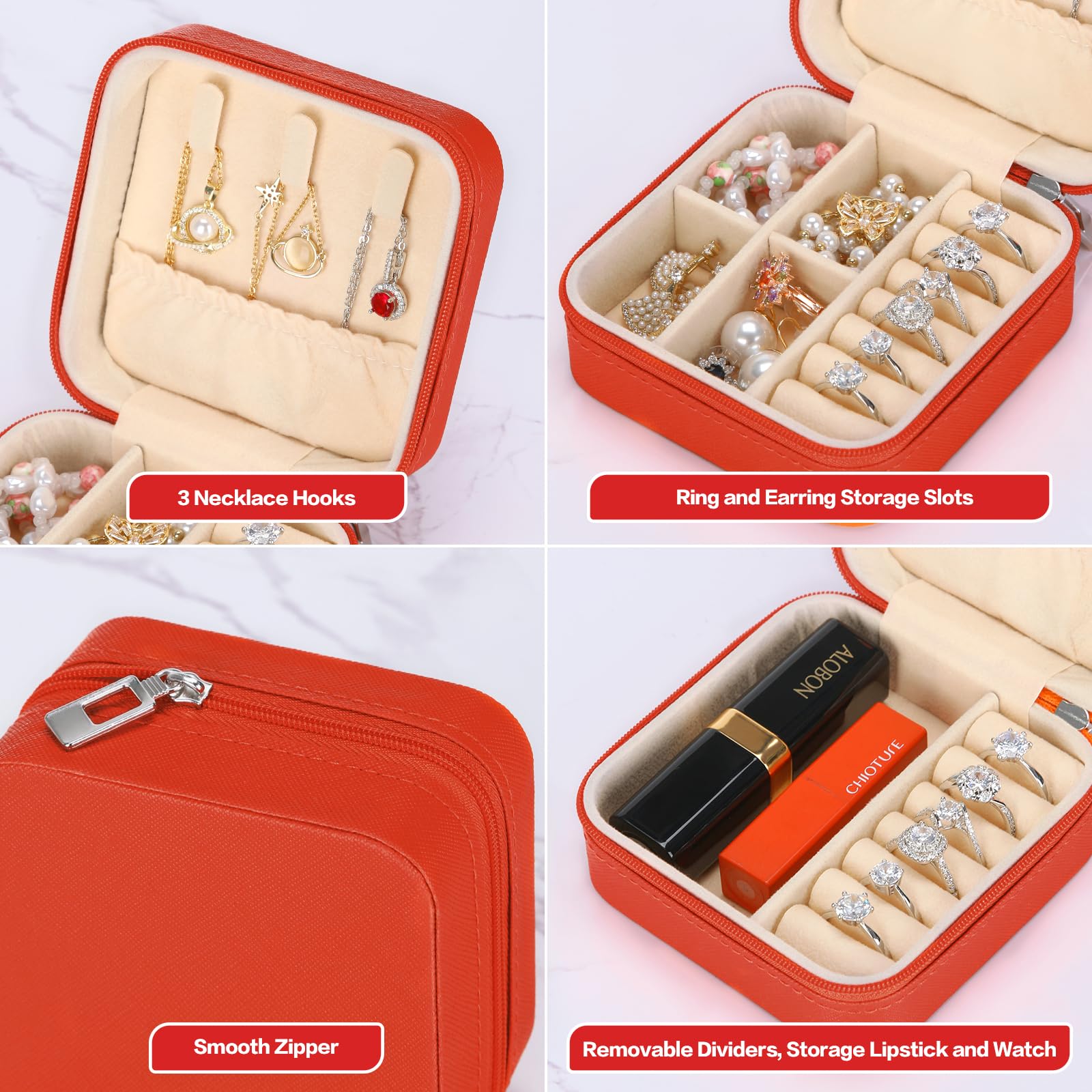 LETURE 3-Piece Travel Jewelry Organizer Box Set - Portable Mini Jewelry Storage for Rings, Earrings, Necklaces - Perfect for Travel, Gifts & Home Organization (Red)