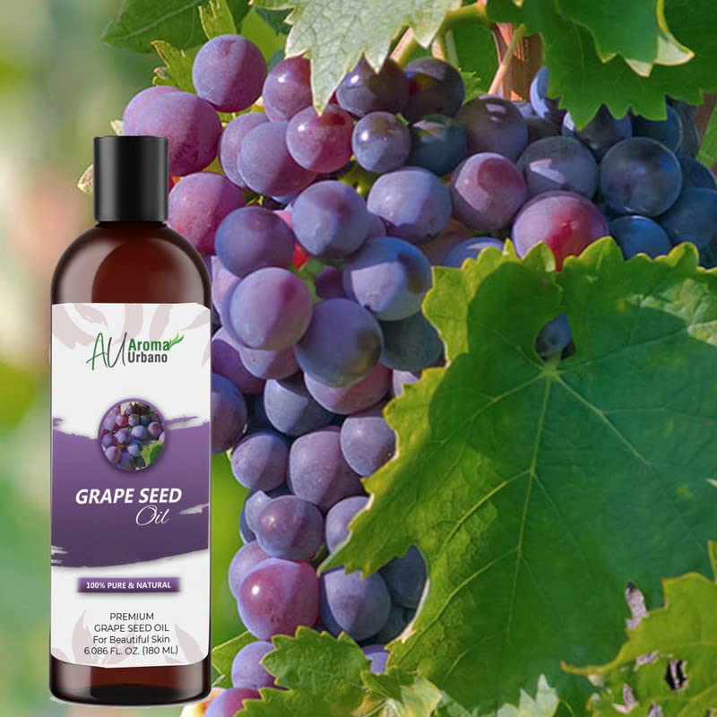 Aroma Urbano Grapeseed Oil - 180ml Natural Hair Oil for Shine & Moisture, Skin Care Treatment for Dry Skin | Use for Hair Mask, Body Moisturizer & Massage Oil