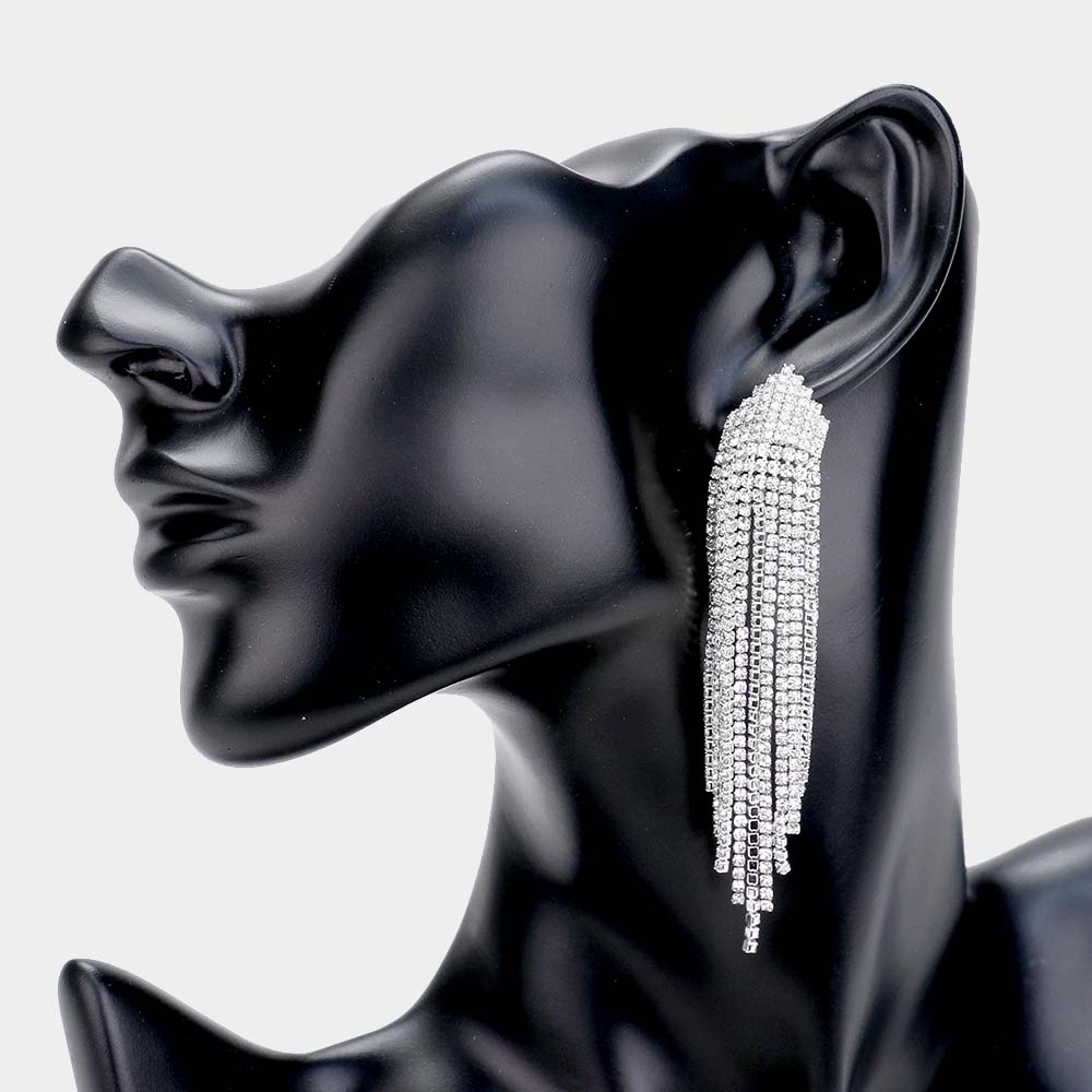 Sparkling Clear Rhinestone Fringe Drop Earrings for Pageant & Prom | Elegant Dangle Earrings for Women | Perfect for Pageants, Proms, Weddings & Special Occasions