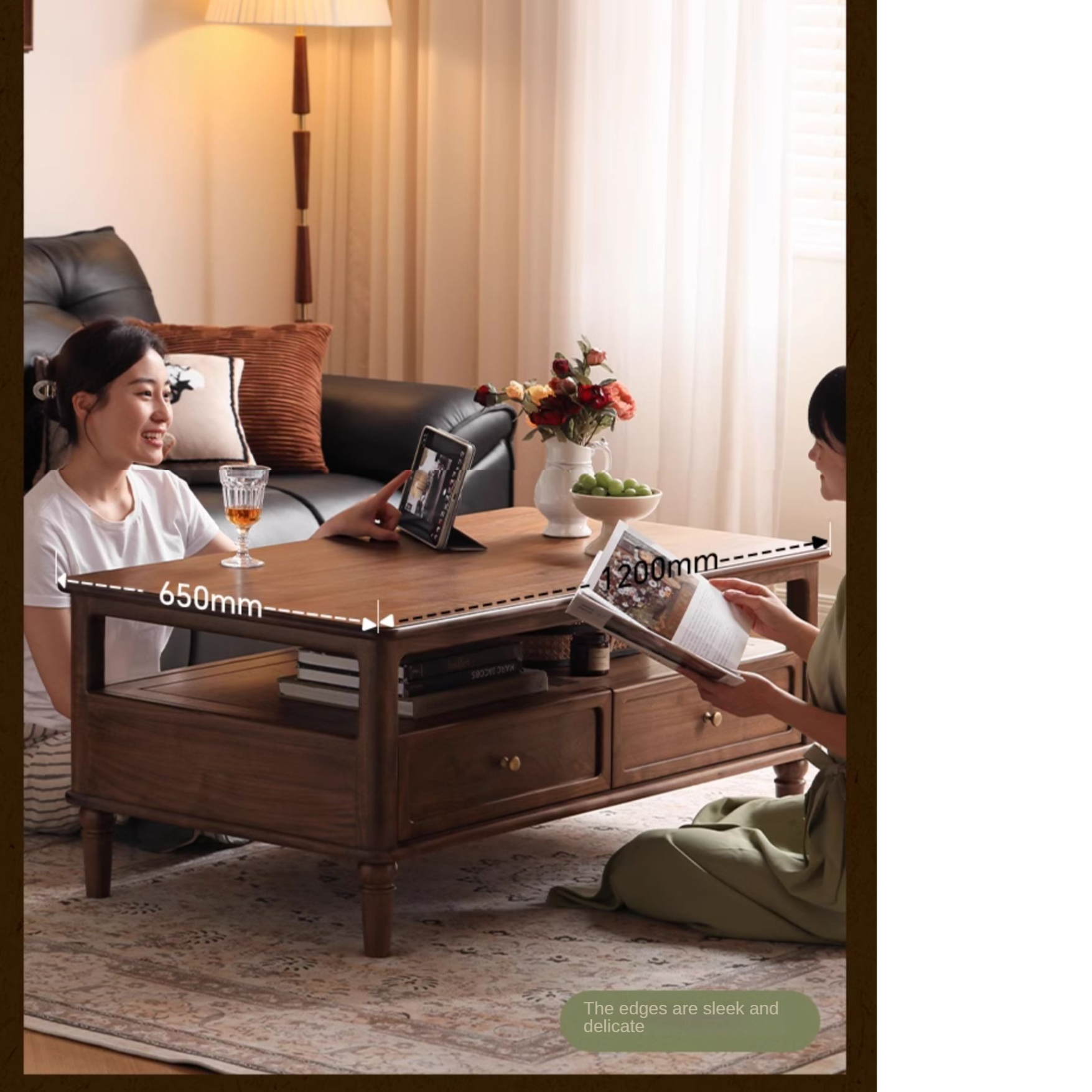 Solid Black Walnut Wood American Retro Coffee Table - Mid-Century Modern Style for Living Room, Lounge & Office Decor
