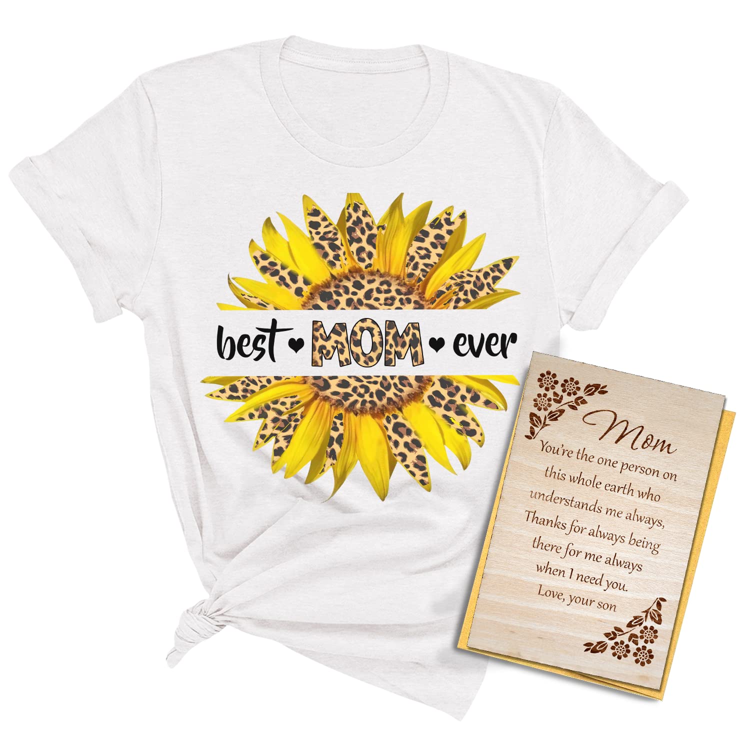 Best Mom Ever T-Shirt & Wooden Greeting Card Gift Set - Thoughtful Mother's Day Present from Son - Perfect for Birthday, Anniversary & Special Occasions