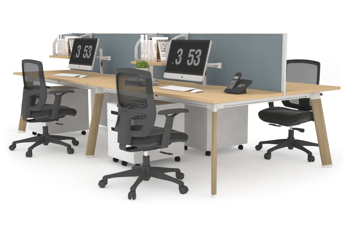 4-Person Workstation with Wood Imprint Frame - 1800L x 800W with Cable Management for Office & Home Workspace