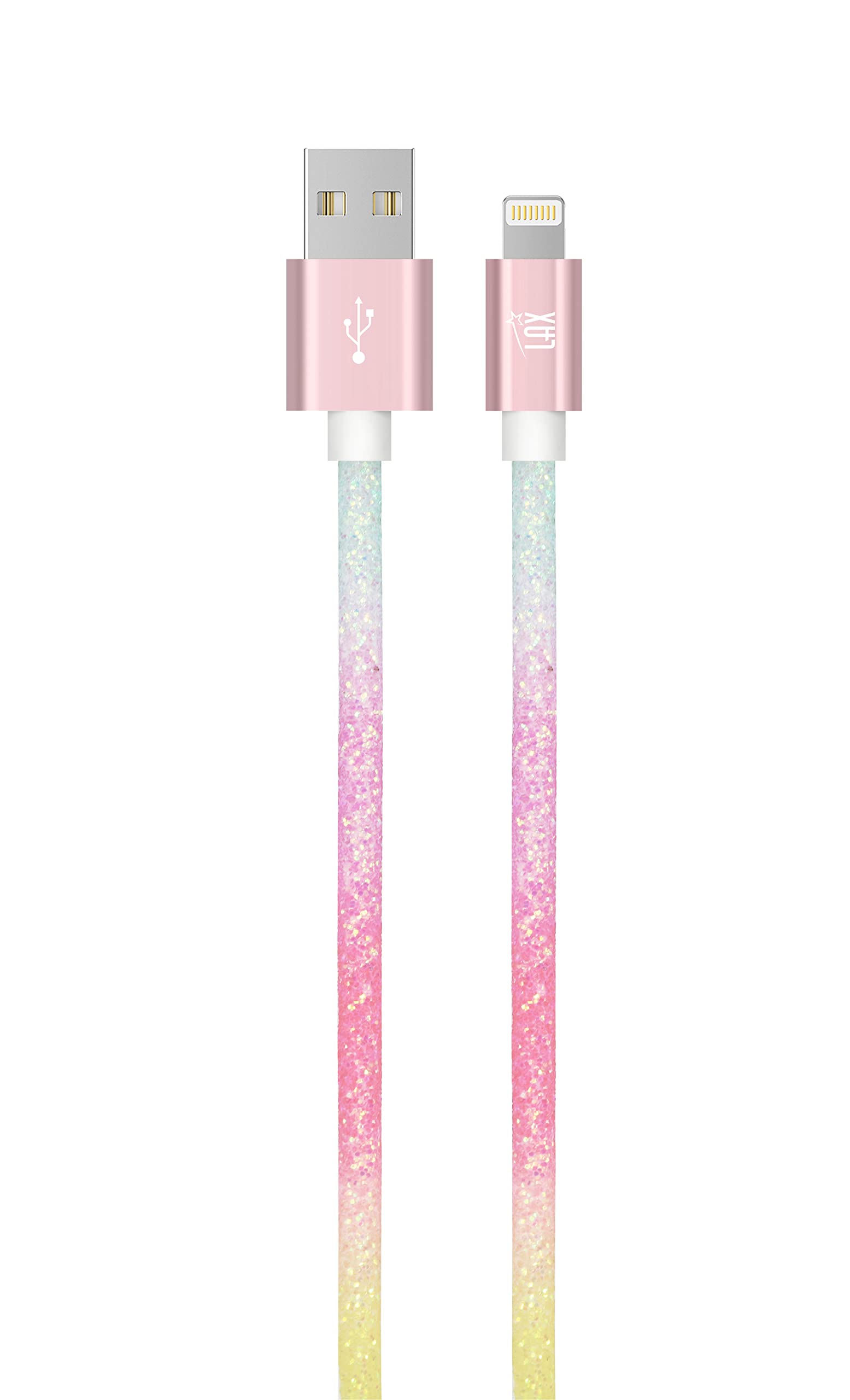 LAX Gadgets USB A to Lightning Cable - MFI Certified Fast Charging & Data Sync Cable for iPhone 14/13/12/11/X/8, iPad, iPod - 6ft Nylon Braided Durable Cable - Pastel Rainbow (GLMFI6PAS) | Perfect for Home, Office & Travel Charging