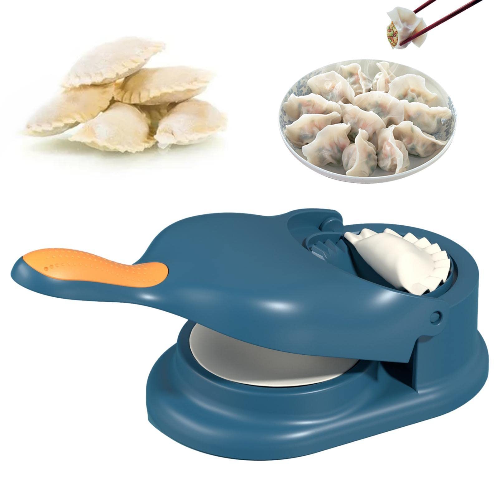 Rianpesn 2 in 1 Dumpling Maker - Automatic & Manual Dough Press Machine for Homemade Dumplings, Wontons, Empanadas - Perfect for Family Cooking, Party Snacks & Asian Cuisine Lovers (Blue)